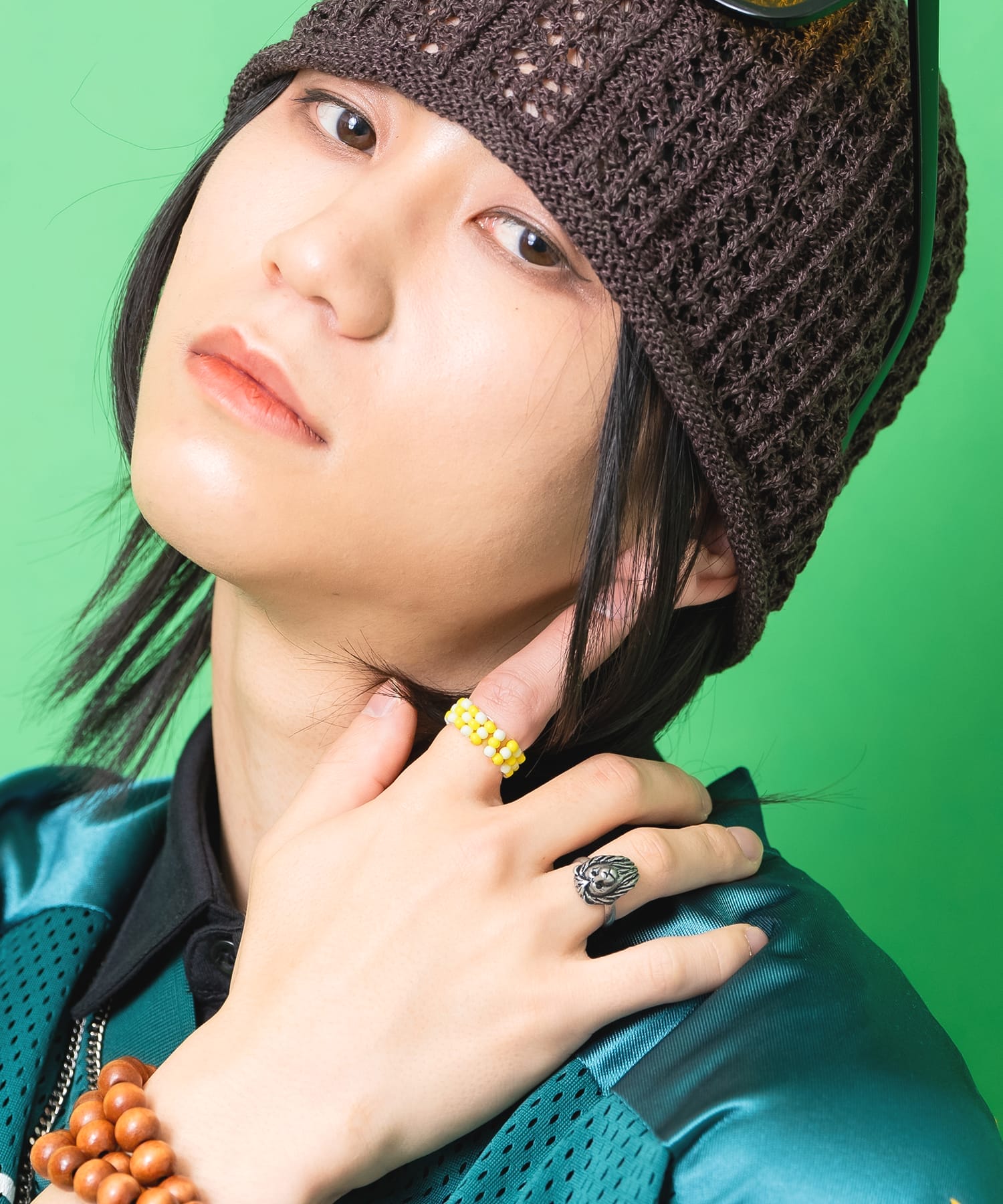 ツートーンカラービーズフリーサイズリング / 指輪 レディース メンズ