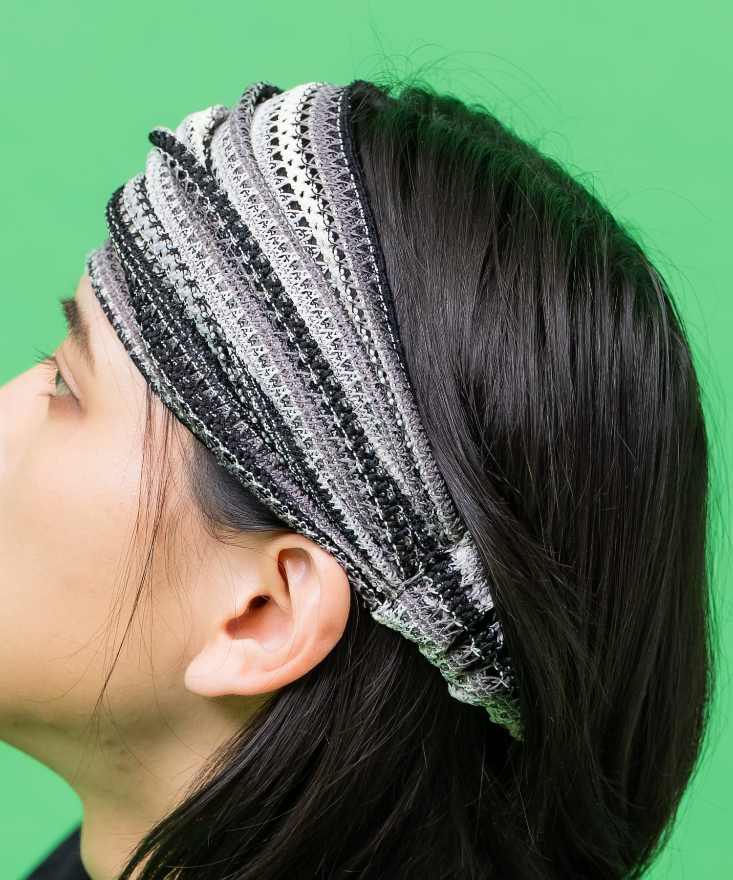 ネイティブ柄マルチストライプコットンヘアターバン / ヘアバンド