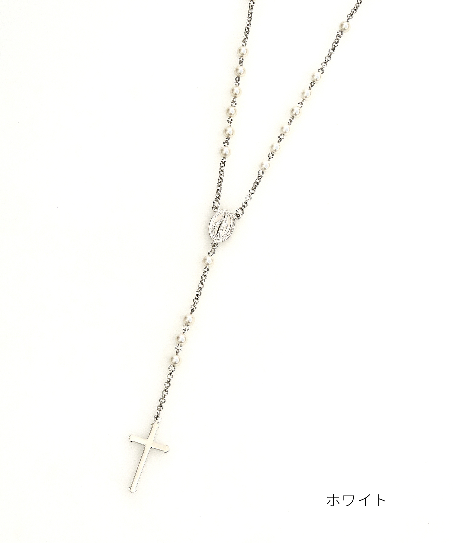 カラーパールミックスツートーンロザリオネックレス(50cm