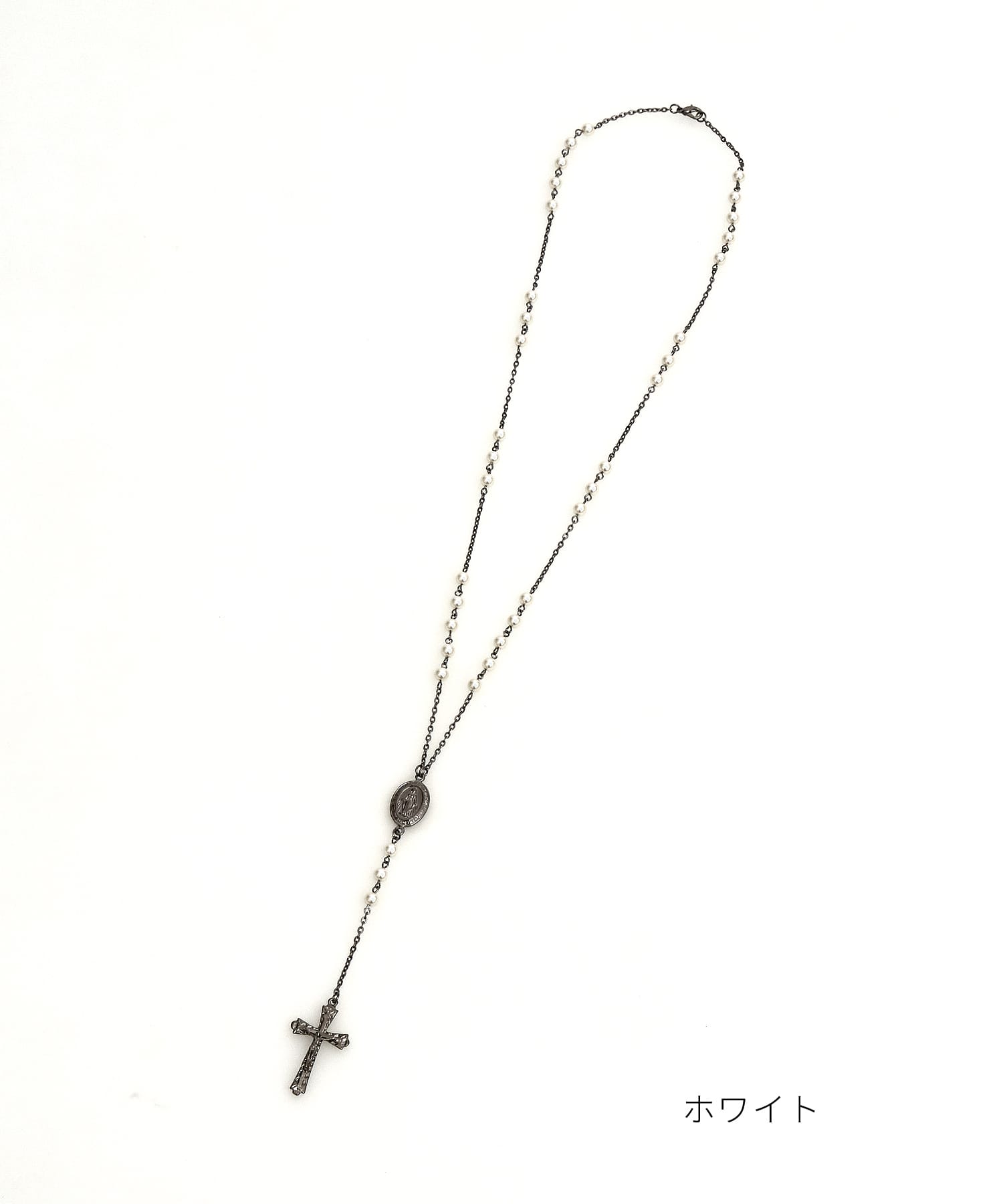 マリア刻印コイン＆キリスト装飾クロスチャームロザリオネックレス