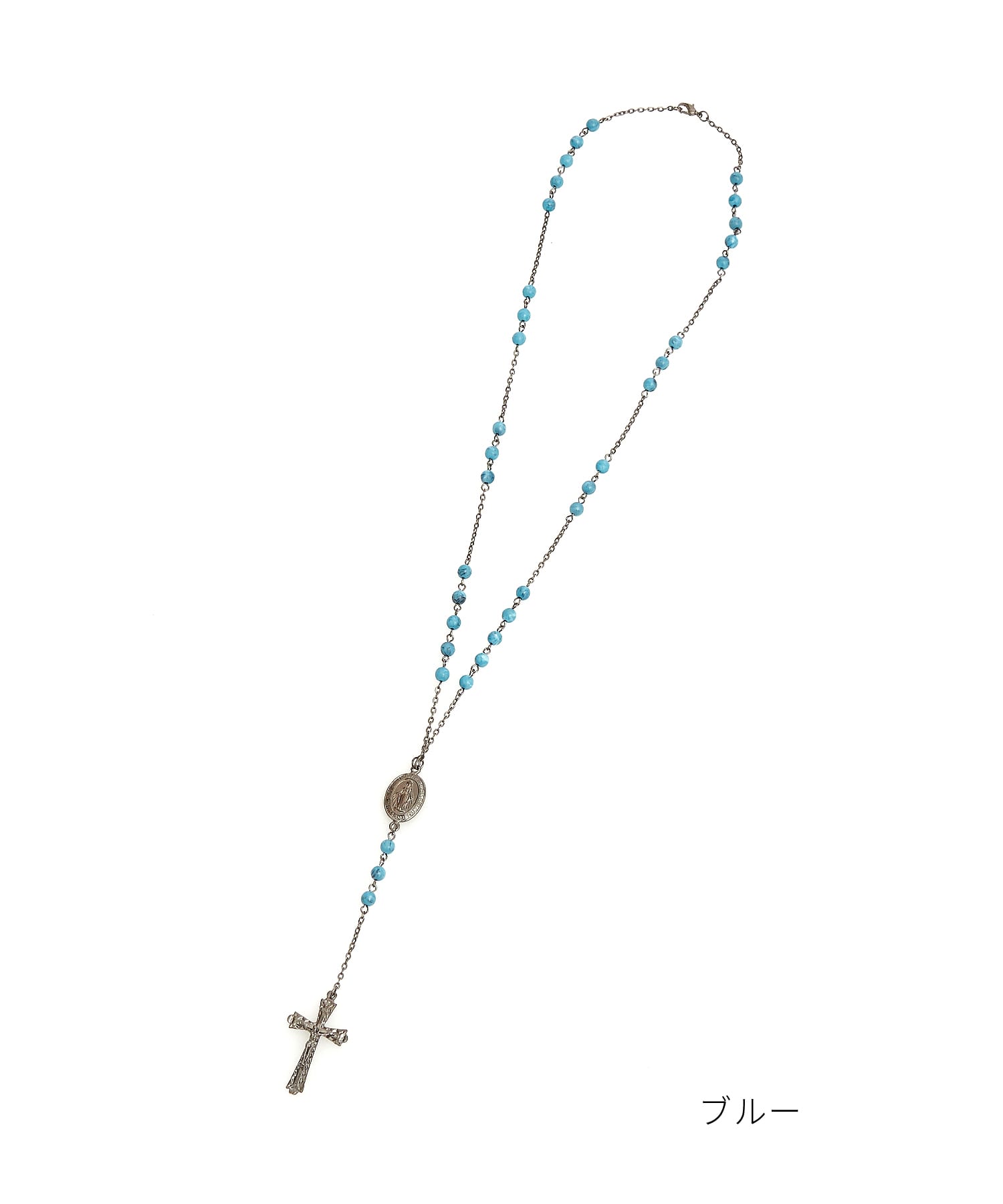 マリア刻印コイン＆キリスト装飾クロスチャームロザリオネックレス