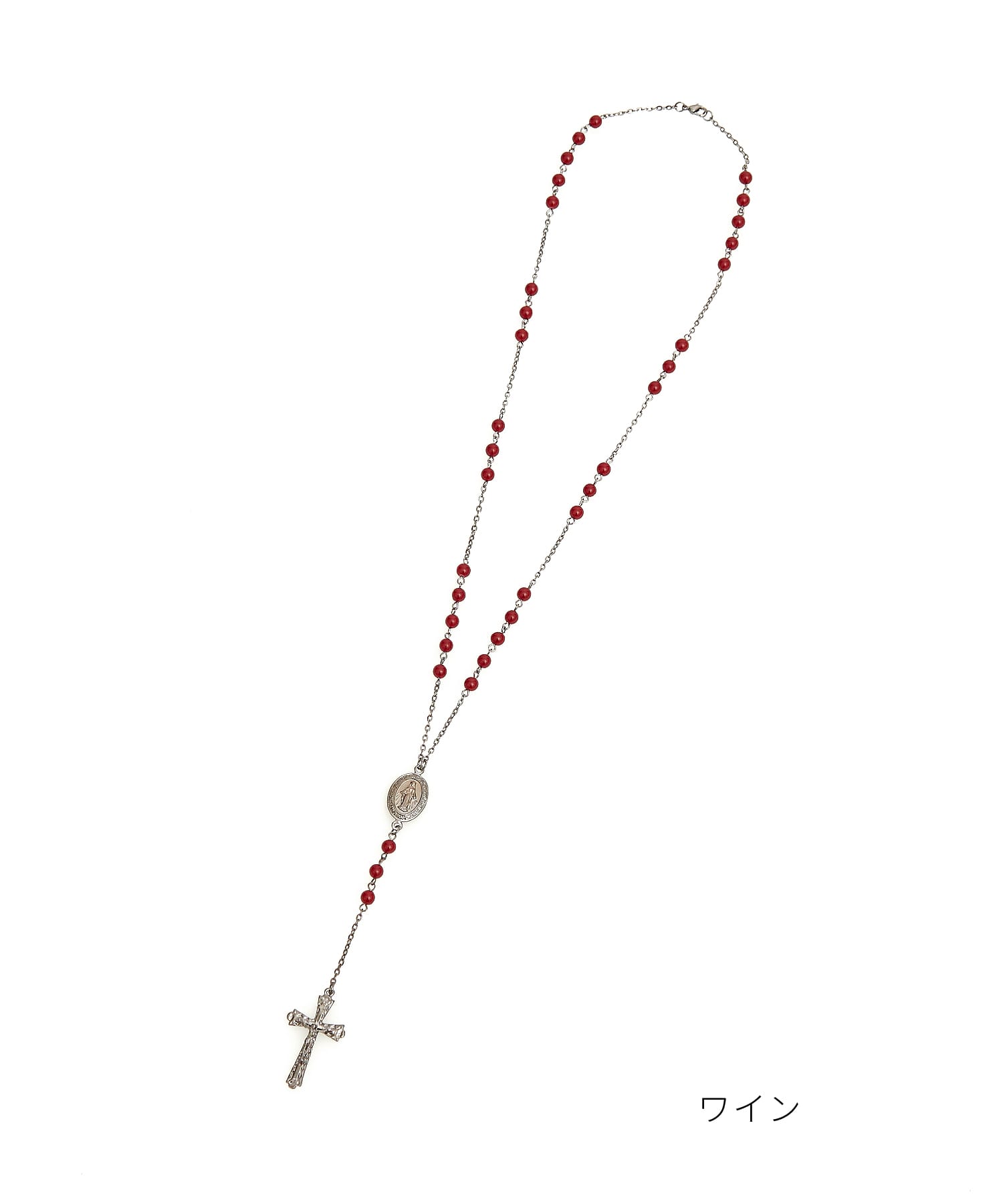 Ru.アクセサリーめろさま マリア刻印コイン＆キリスト装飾クロスチャームロザリオネックレス