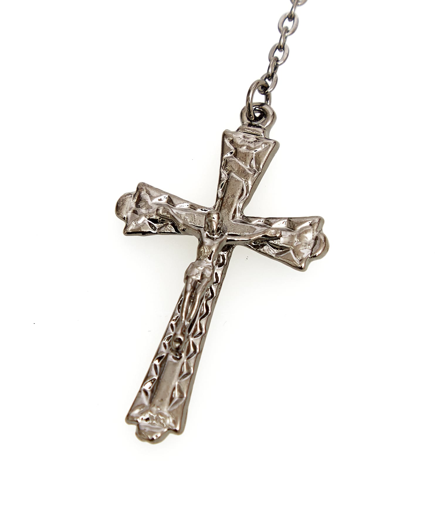 マリア刻印コイン＆キリスト装飾クロスチャームロザリオネックレス(70cm) / メンズ レディース ユニセックス ロング ジュエリー パール ガンメタ  ブラックシルバー チェーン ankoROCK(アンコロック) メンズ レディース ユニセックス ステージ 衣装