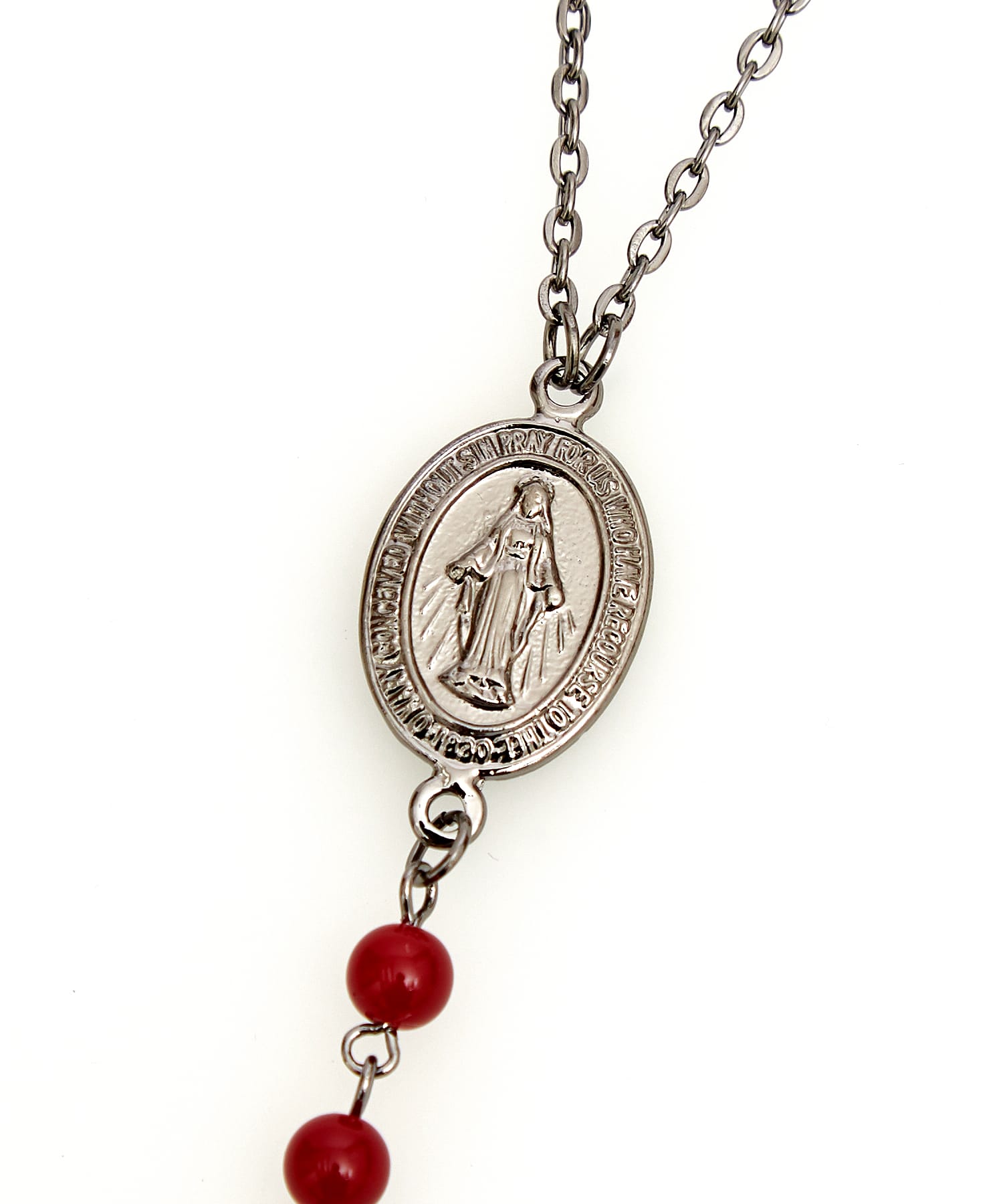 マリア刻印コイン＆キリスト装飾クロスチャームロザリオネックレス