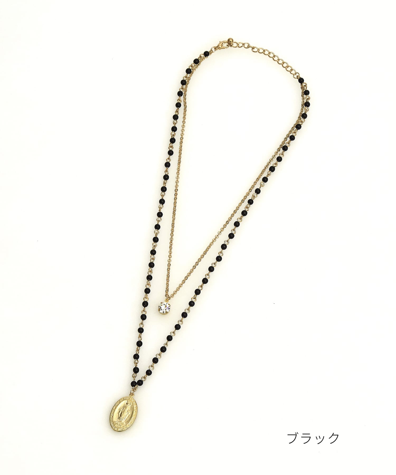 2連大粒ジルコニアトップ＆ストーンミックスチェーンマリア刻印