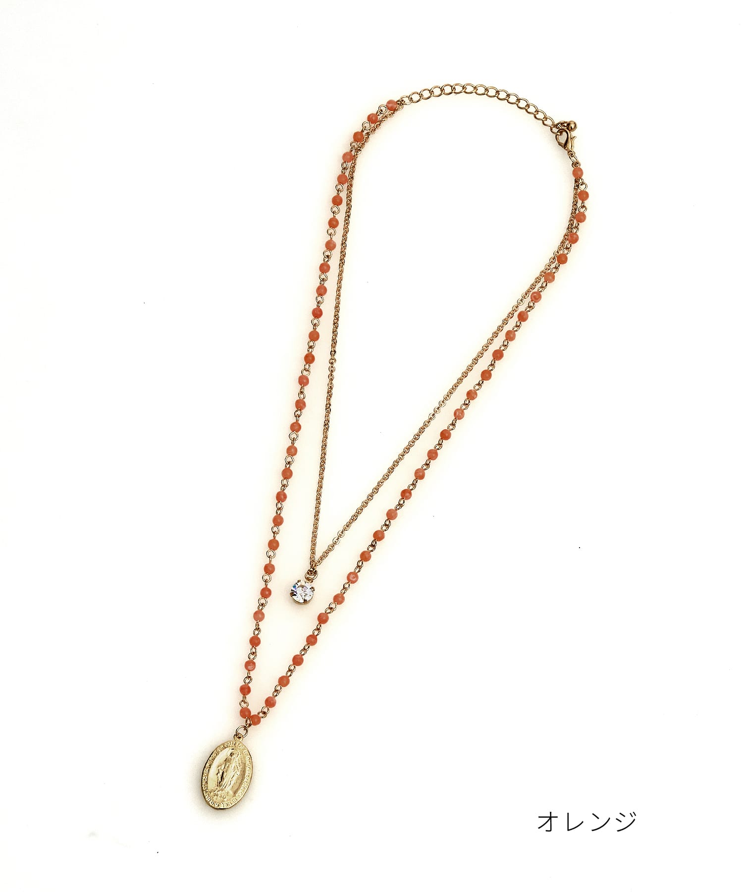 2連大粒ジルコニアトップ＆ストーンミックスチェーンマリア刻印