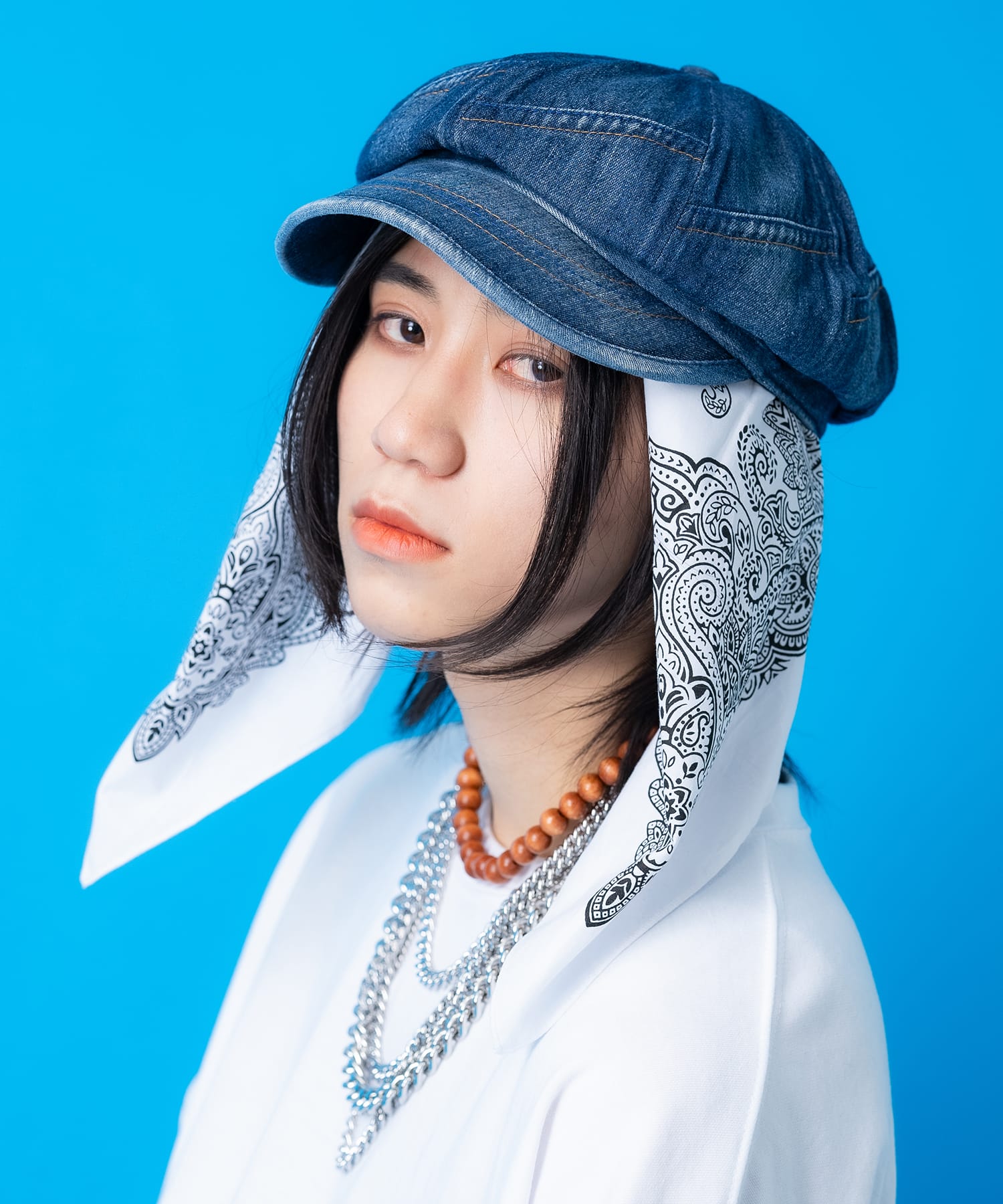 ハンドメイド ビッグキャスケット 黒デニム 岡山井原産 裏無し夏