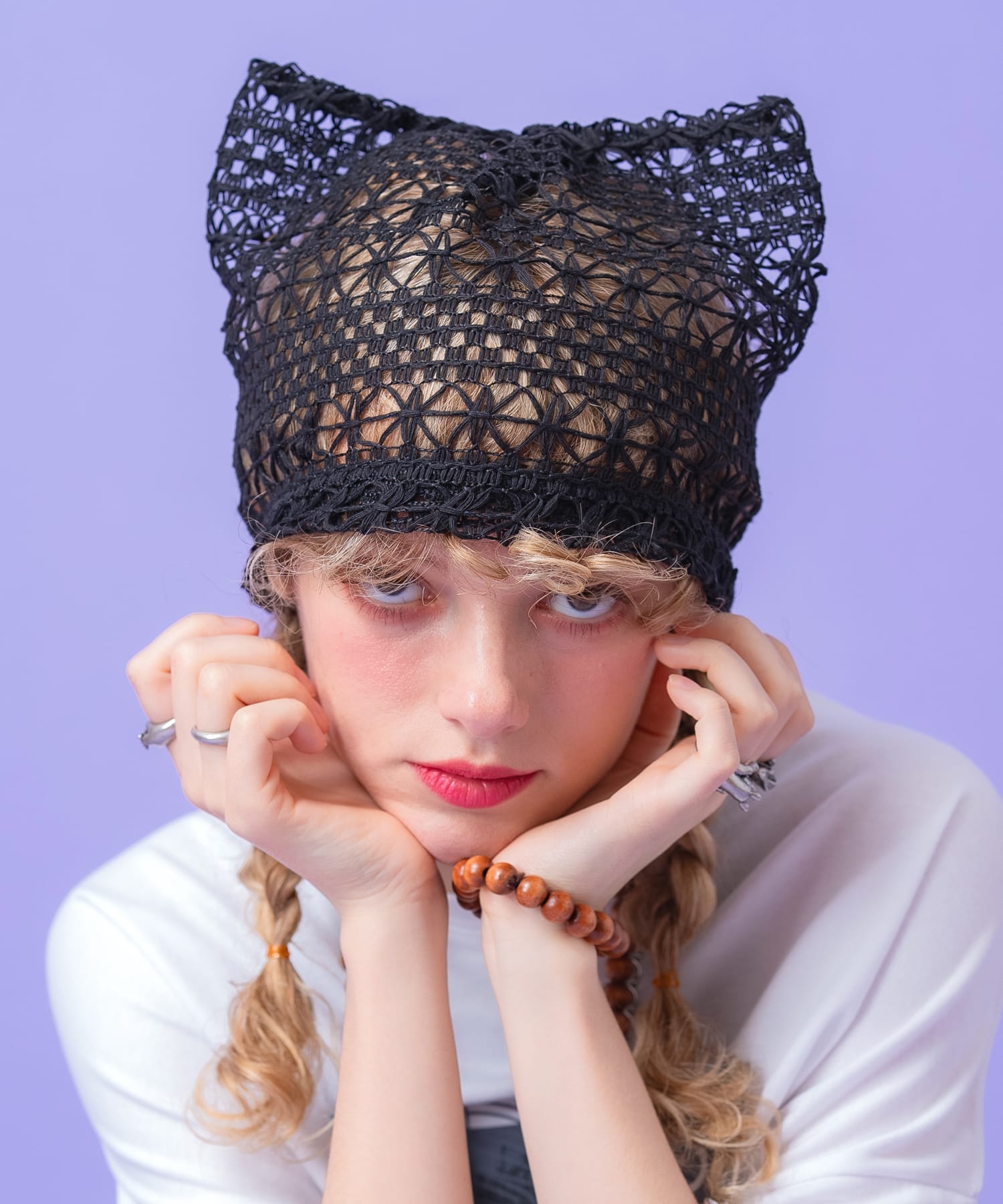 【期間限定 5％OFF】 an meets zakka ネコ耳サマーレースニットキャップ