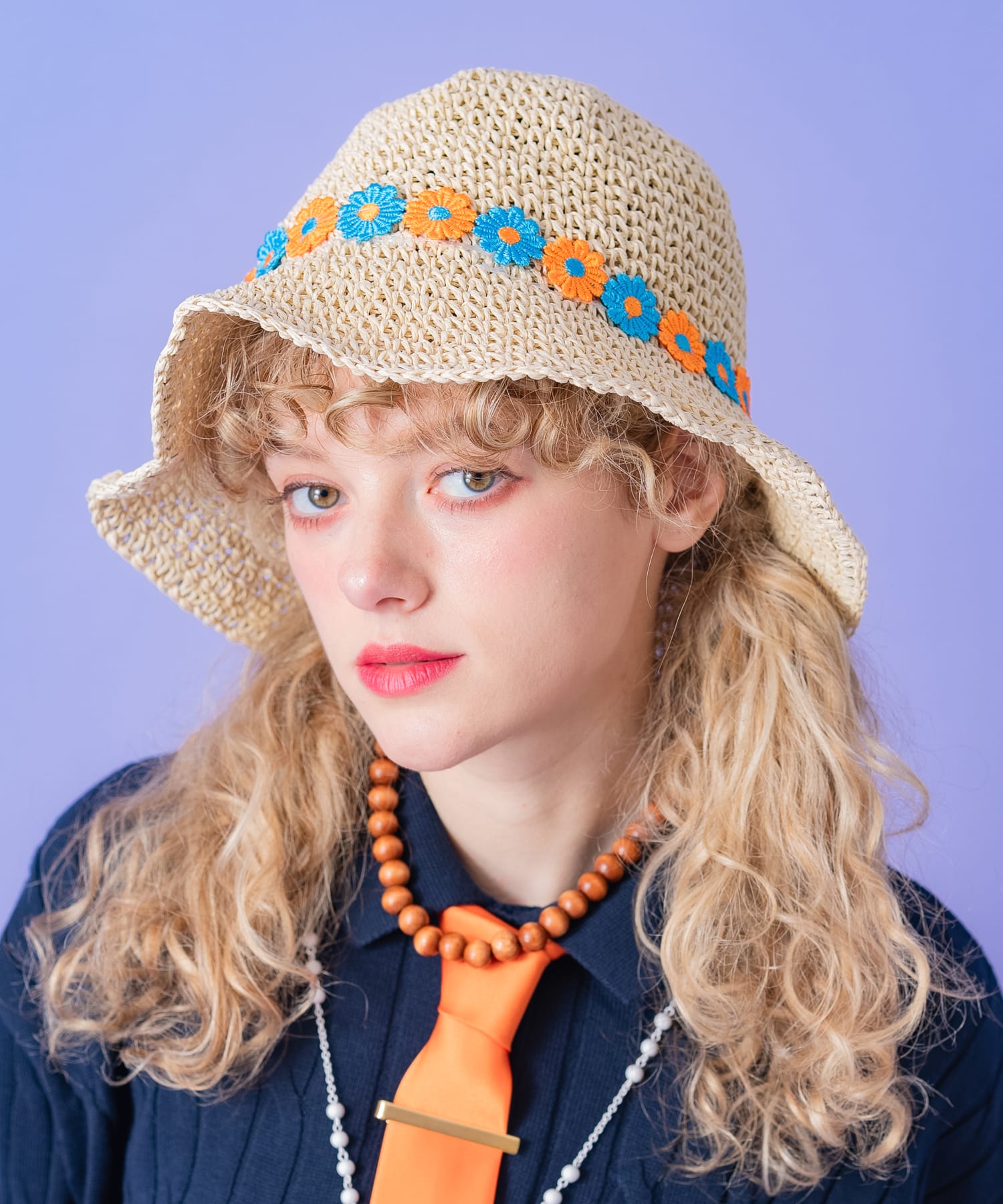 an meets zakka ツートーンフラワーアップリボン麦わら帽子