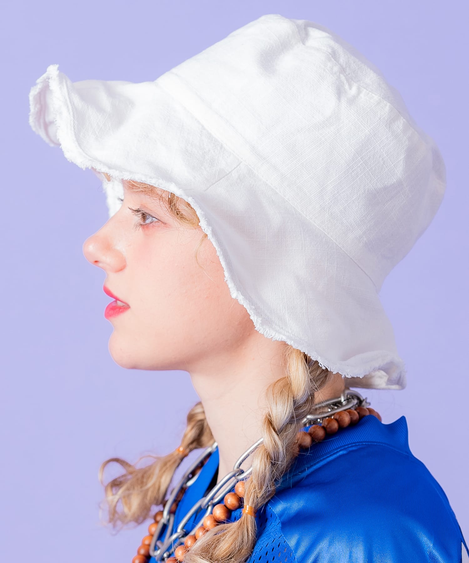 コットンダブルガーゼクラッシュフリンジワイヤーブリムバケット