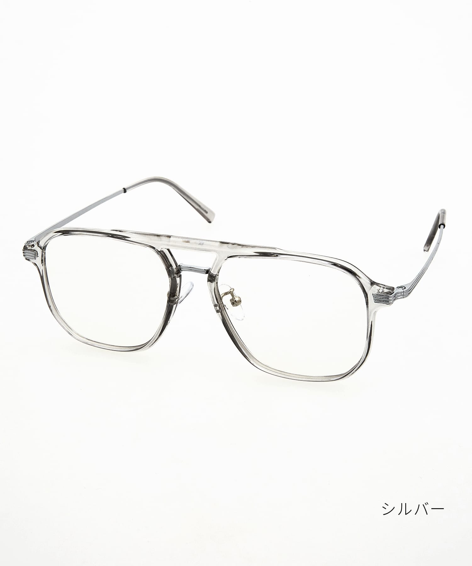 メタルテンプルツーブリッジビッグスクエアメガネ / クリア