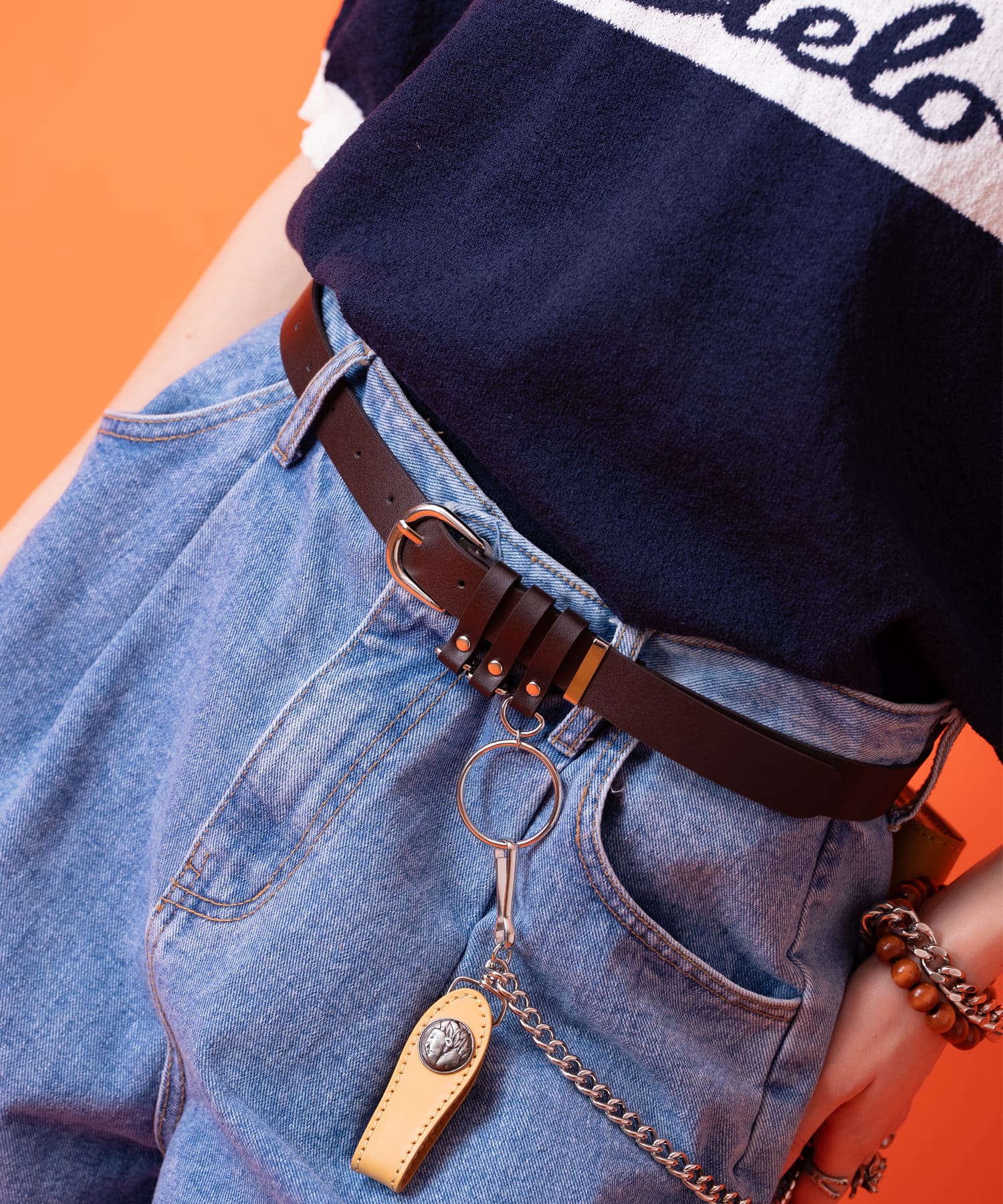 an meets zakka ３連ループビッグキーリング付き合成皮革ベルト