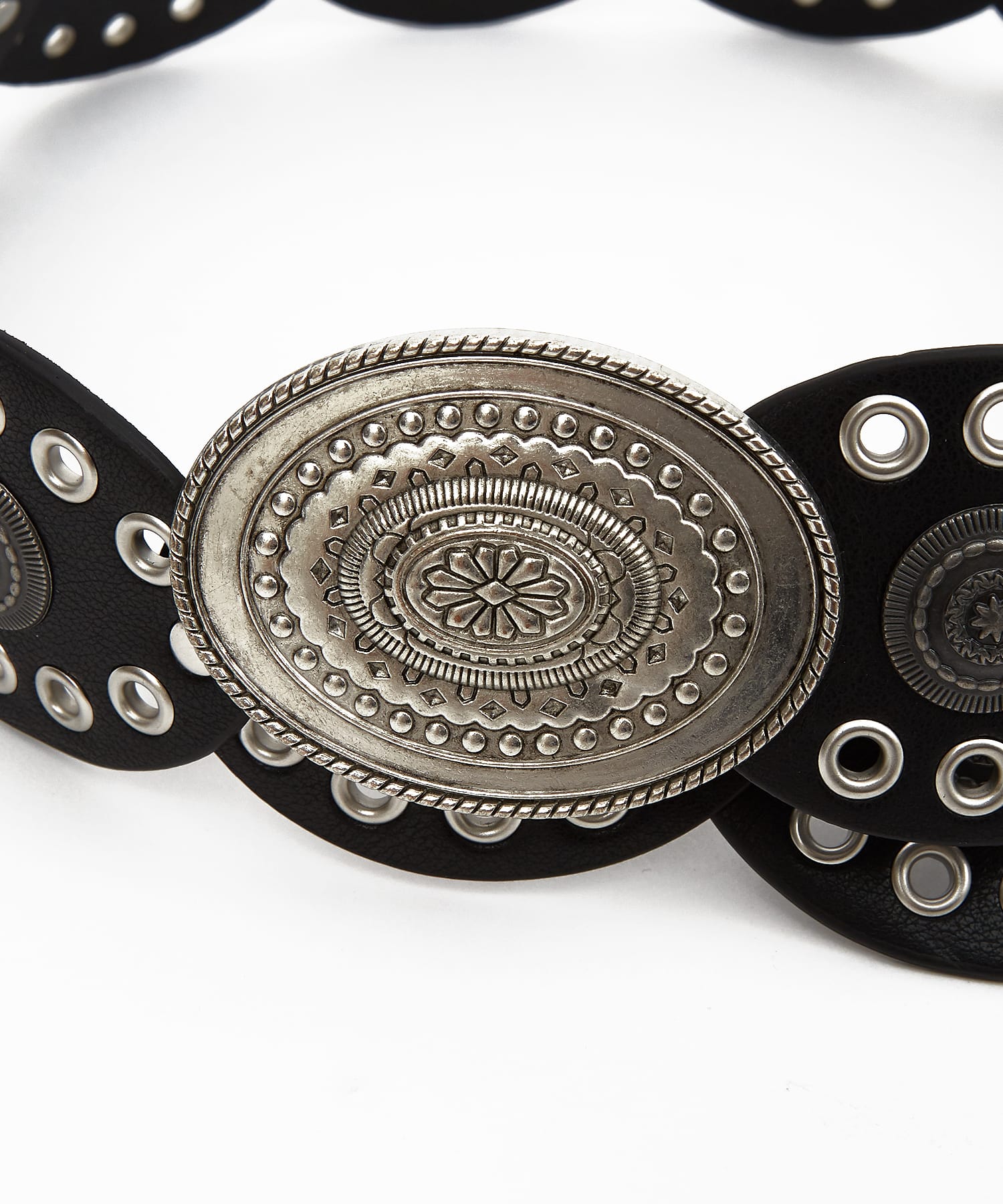 ネイティブ刻印オーバルビッグコンチョバックル装飾ウエストマーク