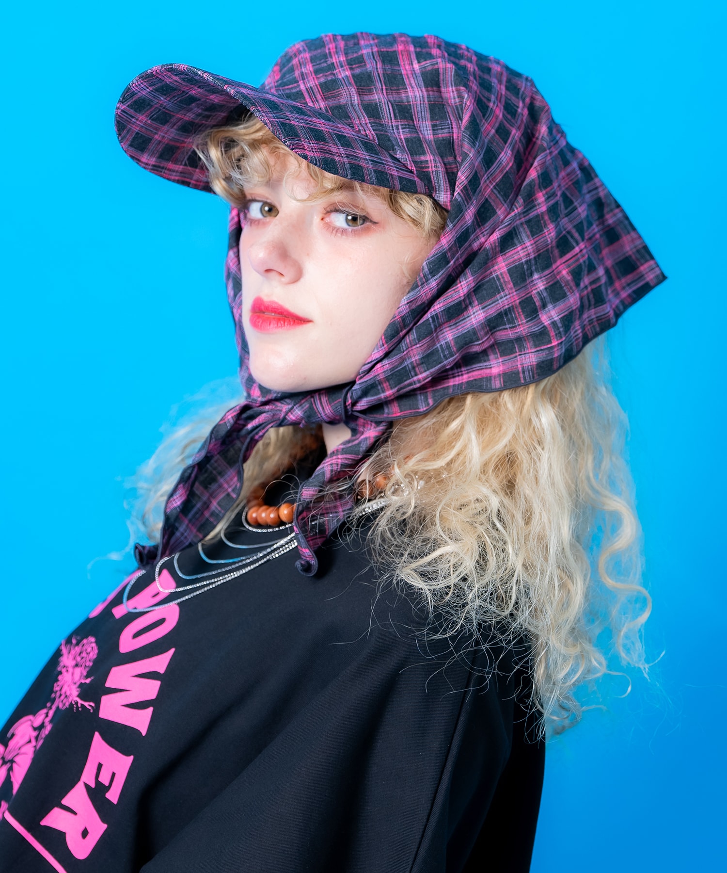 an meets zakka チェックスカーフキャップ