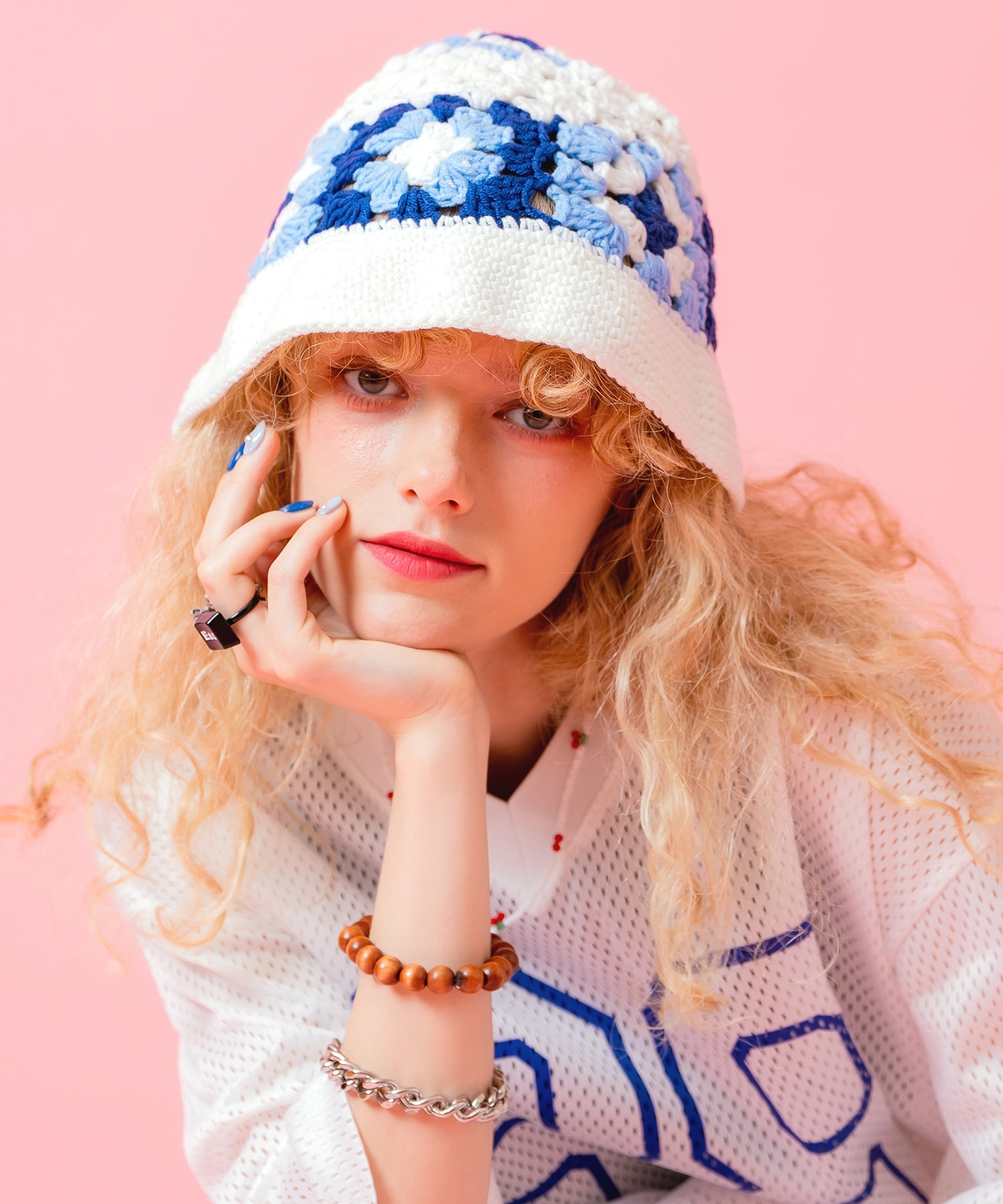 an meets zakka レトロフラワーモチーフクロシェニットハット