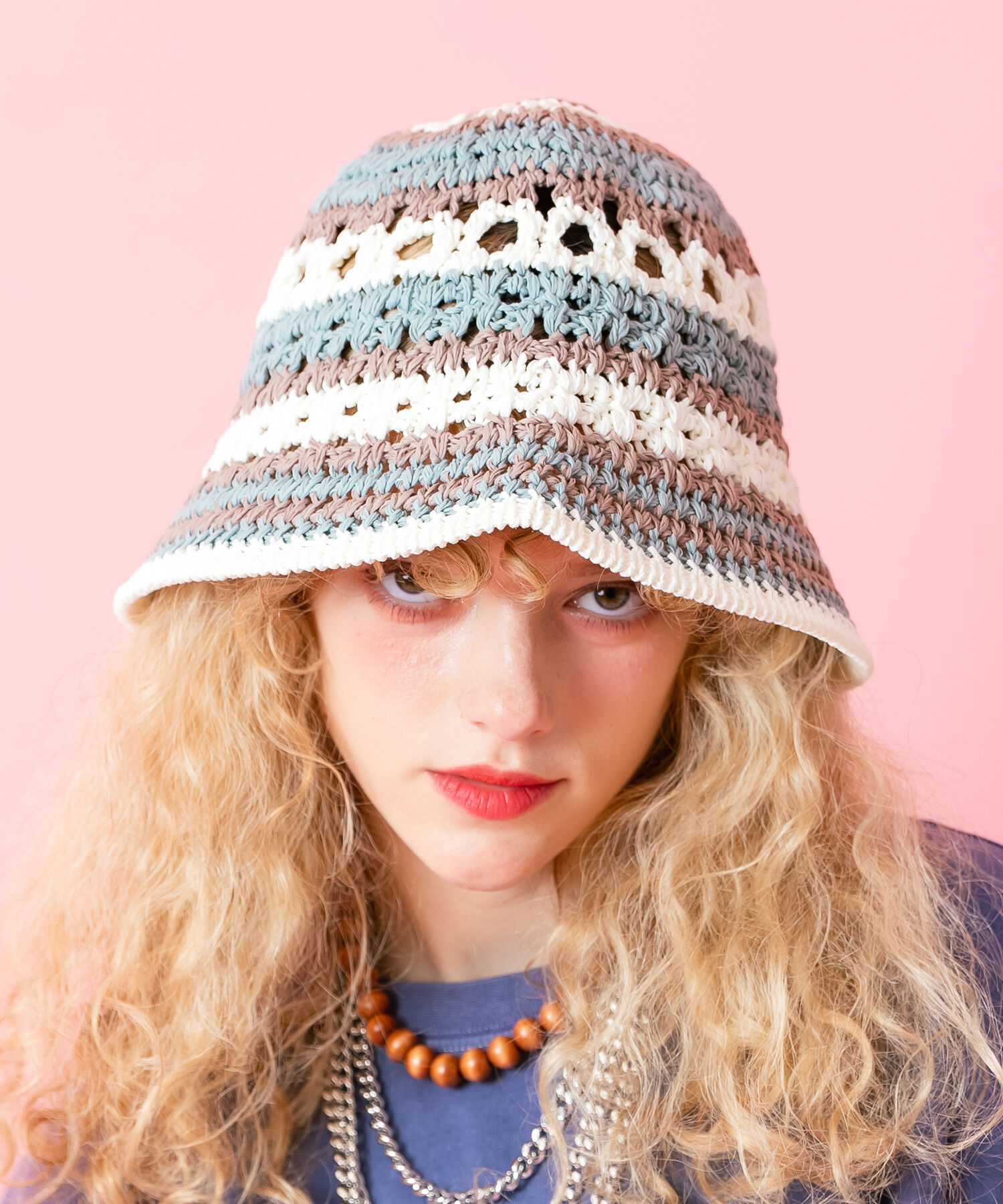 レトロマルチボーダークロシェニットハット / メンズ レディース