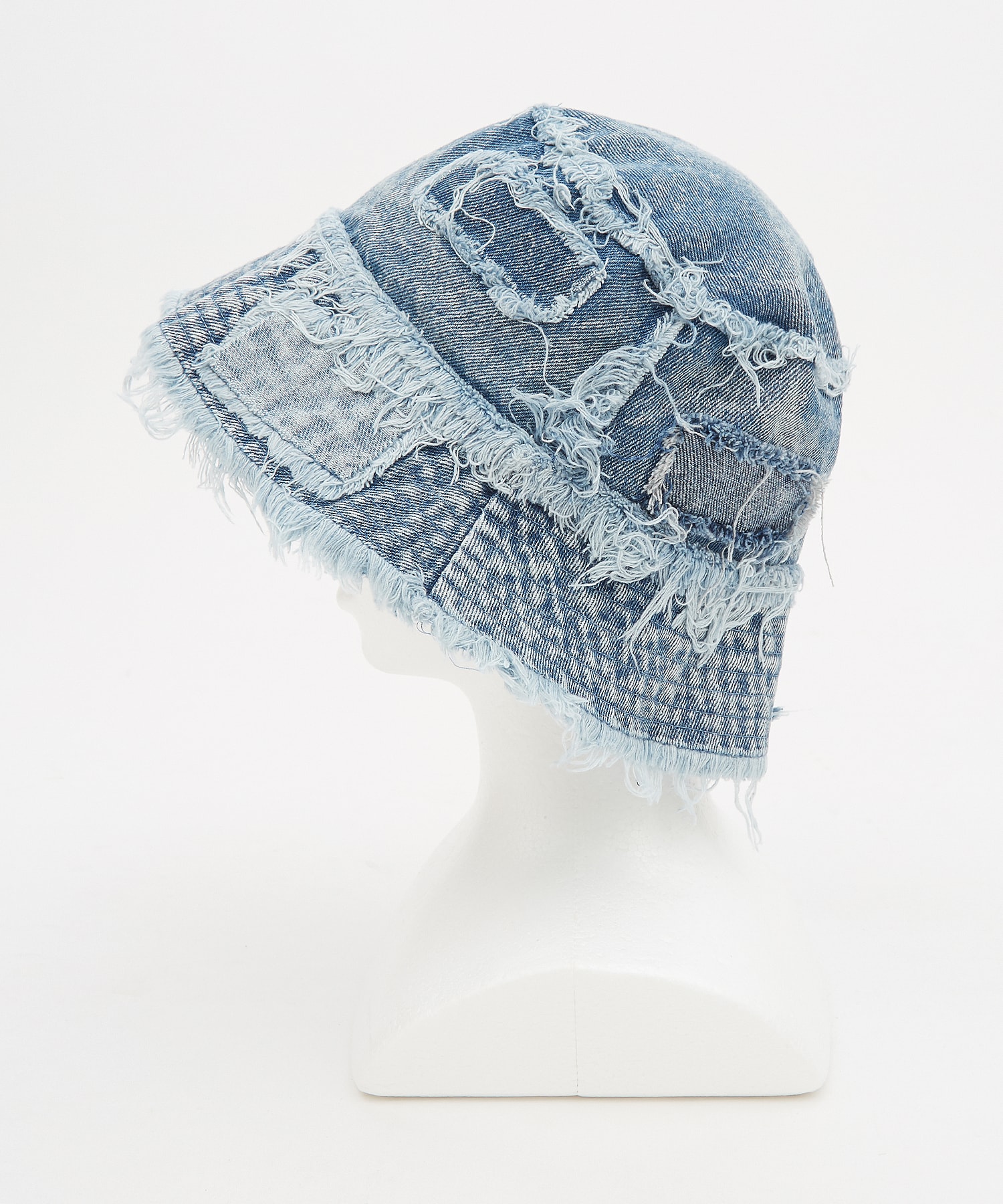 クラッシュフリンジランダムパッチワークデニムハット / メンズ