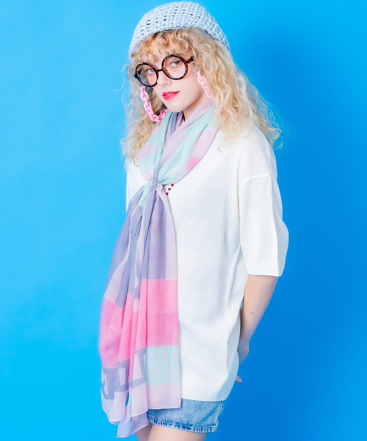 レトロアートパターン大判スカーフ(75cm×175cm) / レディース メンズ