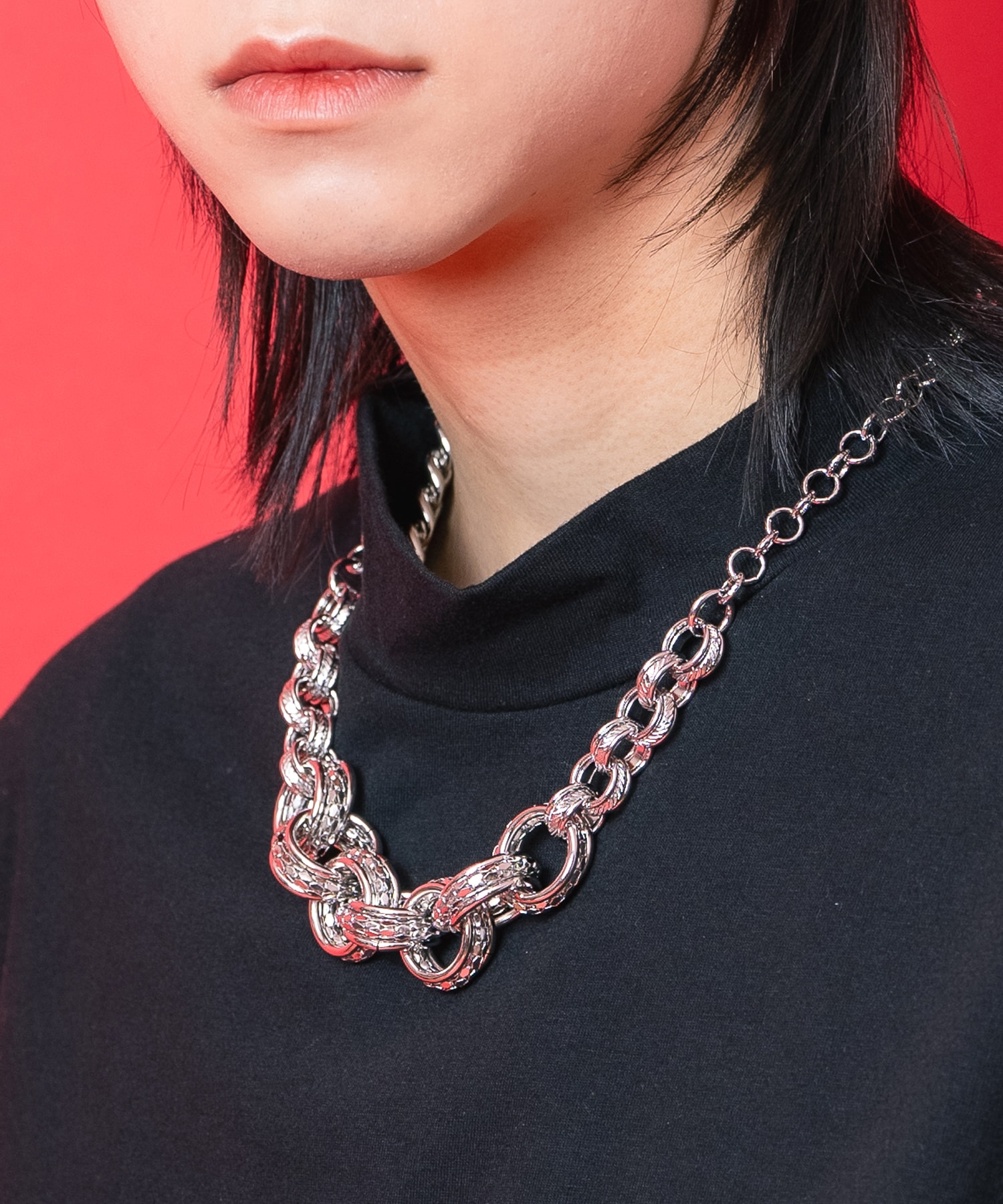 マルチミックスリングボリュームチェーンネックレス(50cm) / メンズ
