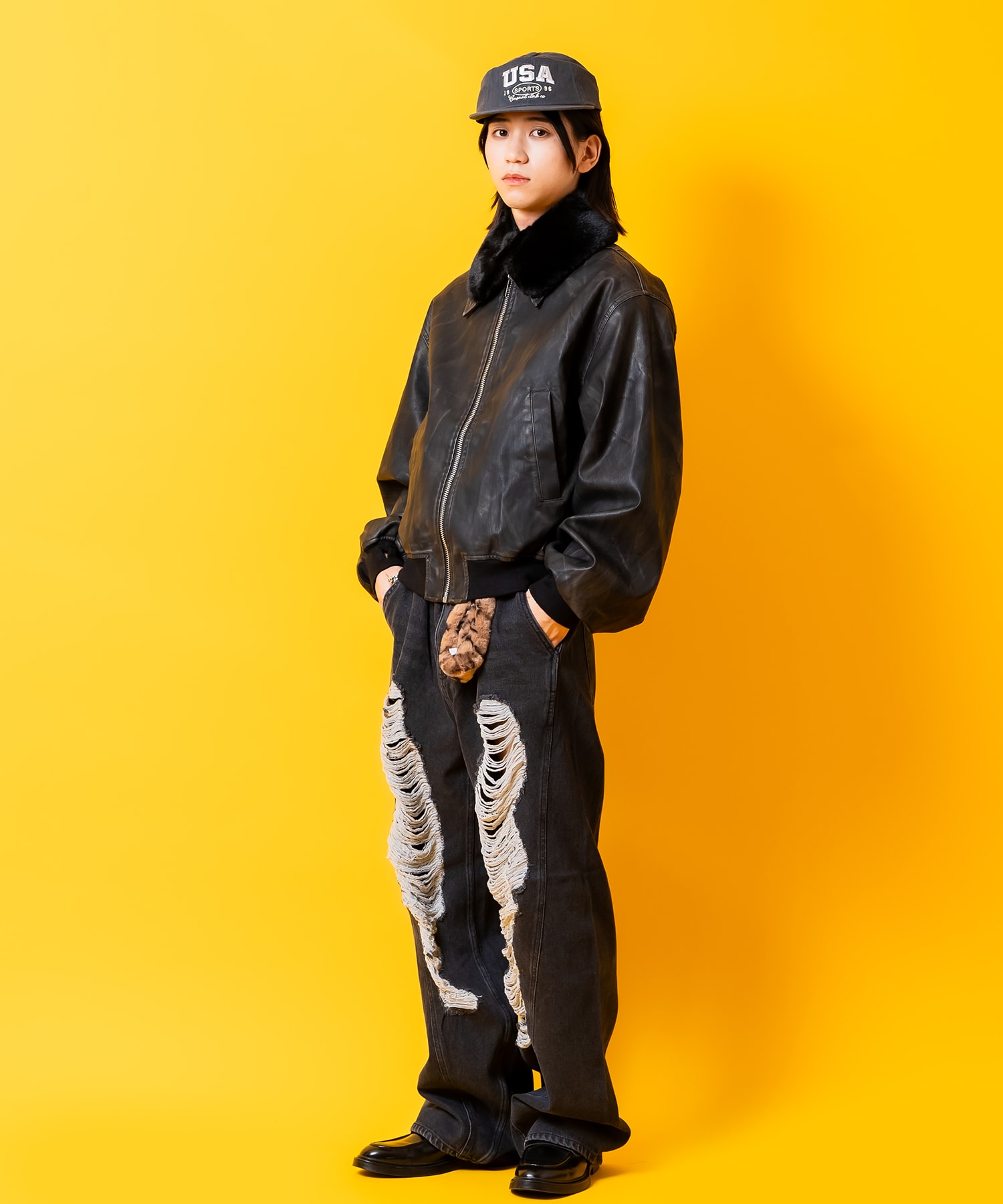 ショートファー付け襟マフラー / ユニセックス レディース メンズ ティ