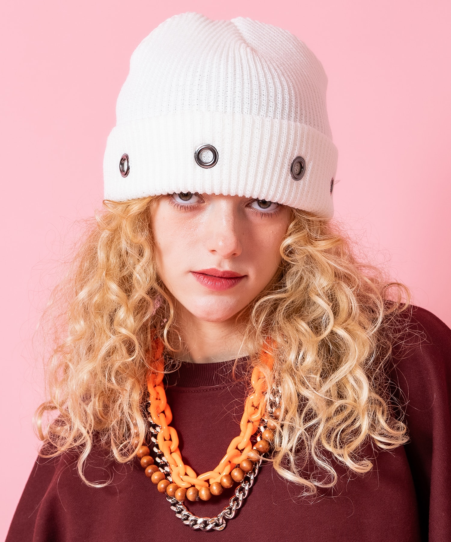 an meets zakka ハトメホールスタッズニット帽