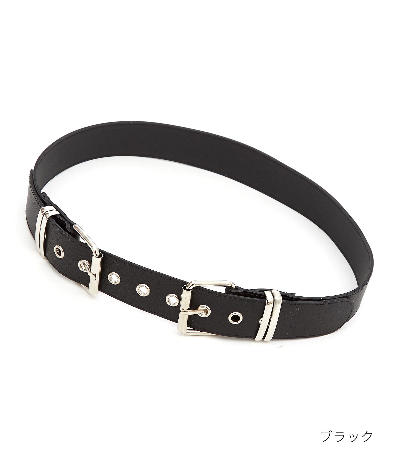 ダブルバックルデザイン合成皮革ベルト / ユニセックス メンズ