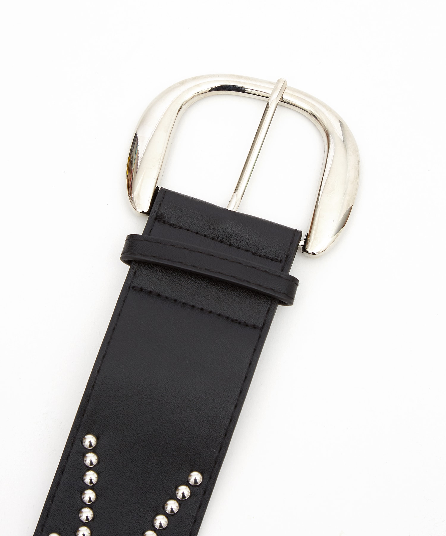 ネイティブ調ボールスタッズ装飾ビッグバックル合成皮革ワイドベルト