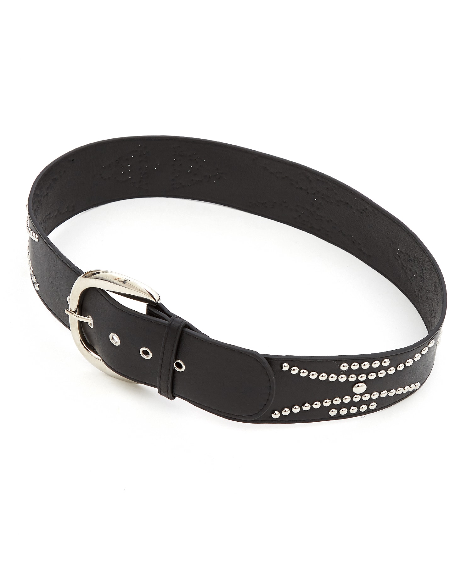 ネイティブ調ボールスタッズ装飾ビッグバックル合成皮革ワイドベルト