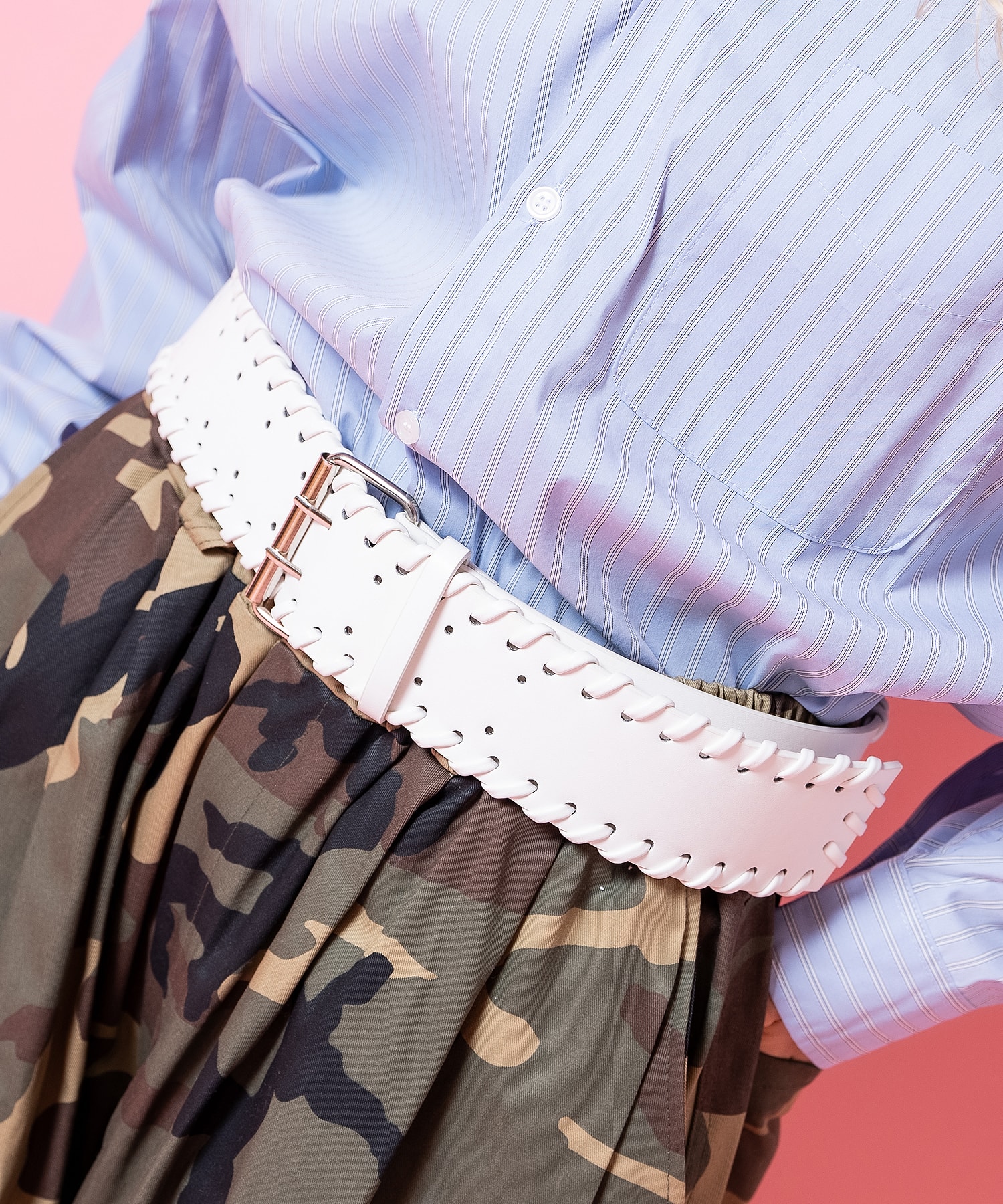 ブラインドステッチ合成皮革スーパーワイドベルト / ユニセックス