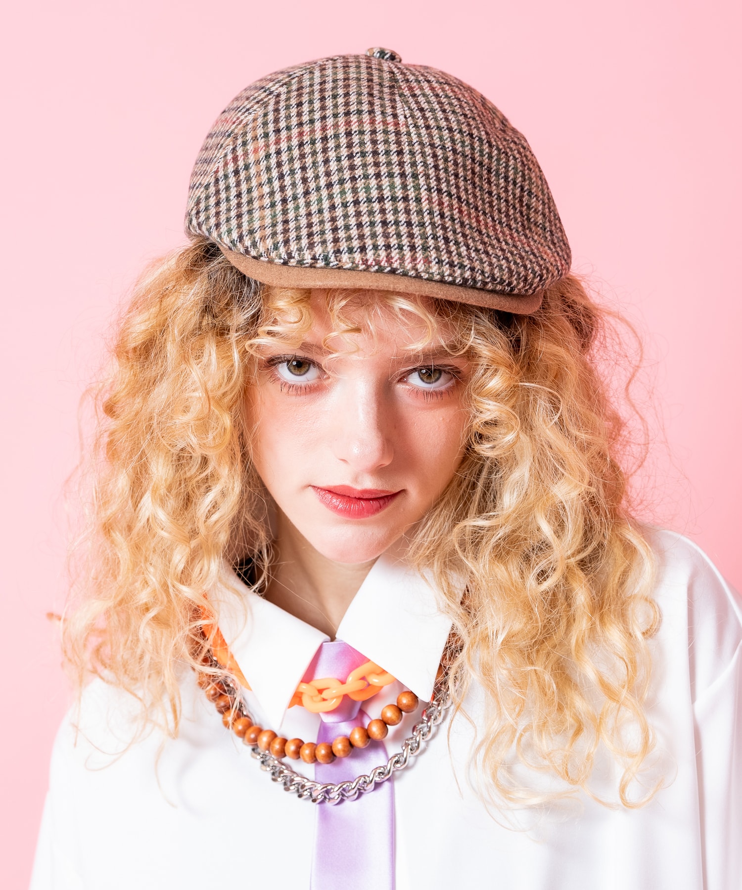 an meets zakka レトロチェック柄アクリルハンチング