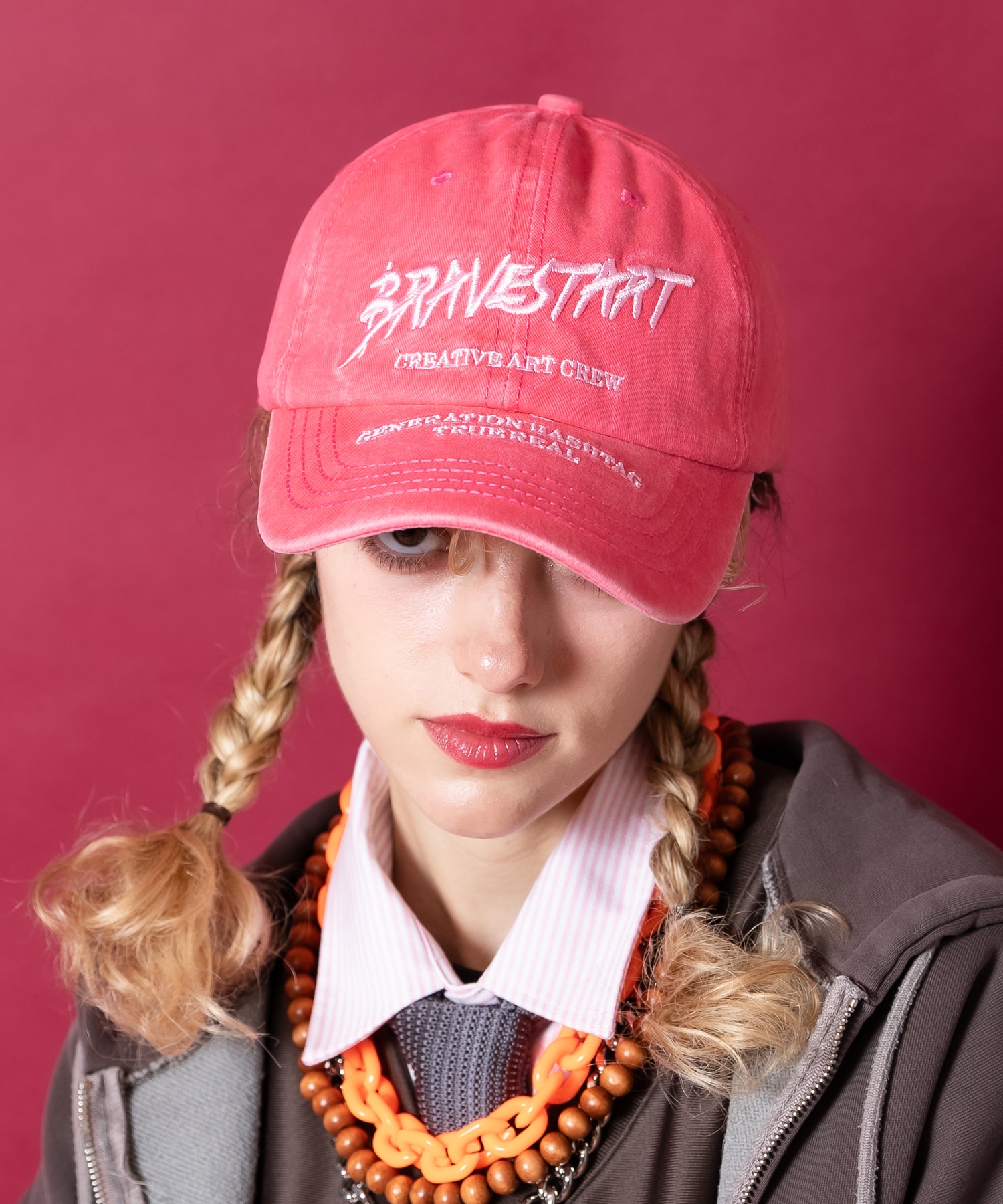 an meets zakka バイザー＆パネルストリートロゴ刺繍ピグメントBBキャップ