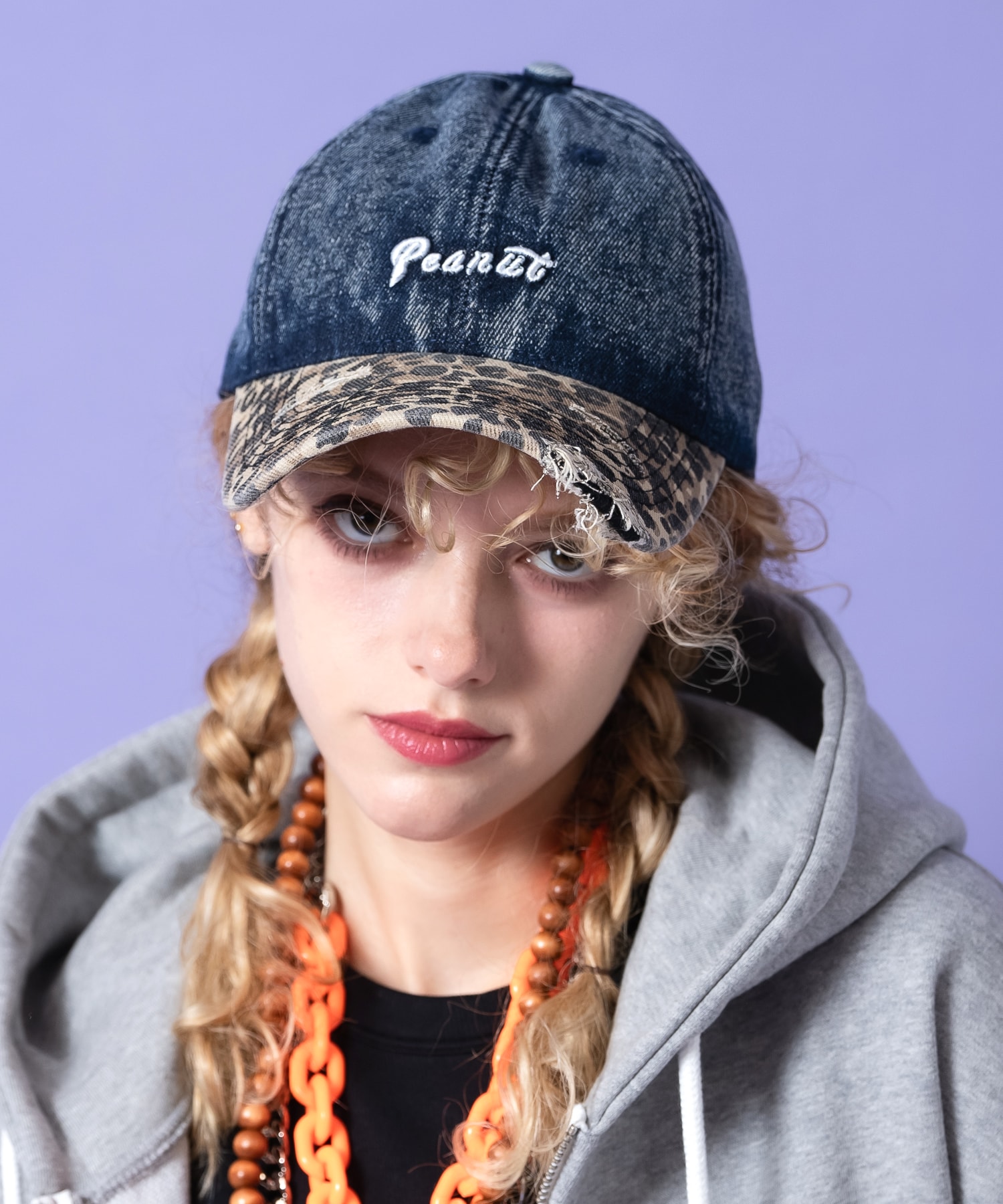 an meets zakka ヴィンテージ加工デニム×レオパードバイザーバイカラーキャップ