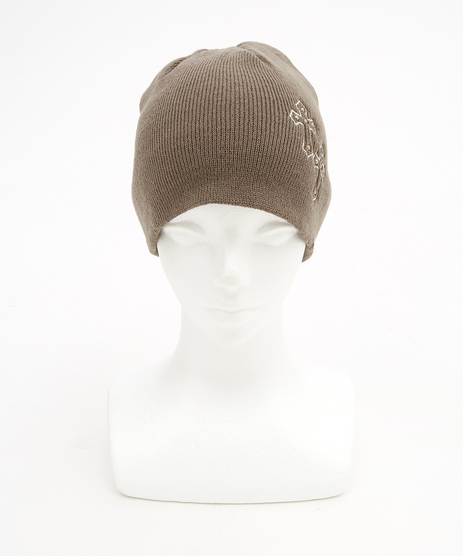 ボールスタッズクロス刺繍ニットビーニー / ユニセックス ニット帽