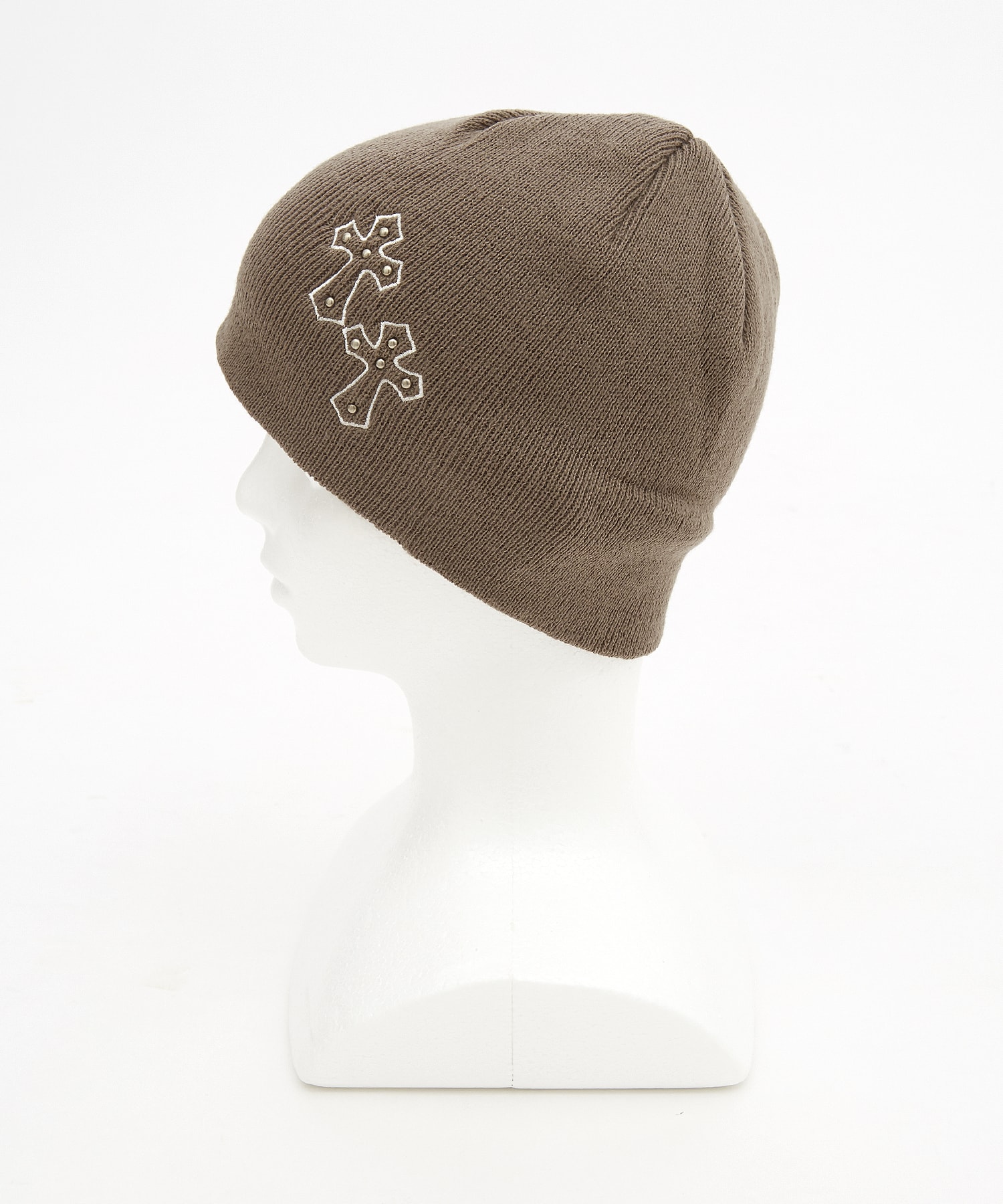 ボールスタッズクロス刺繍ニットビーニー / ユニセックス ニット帽