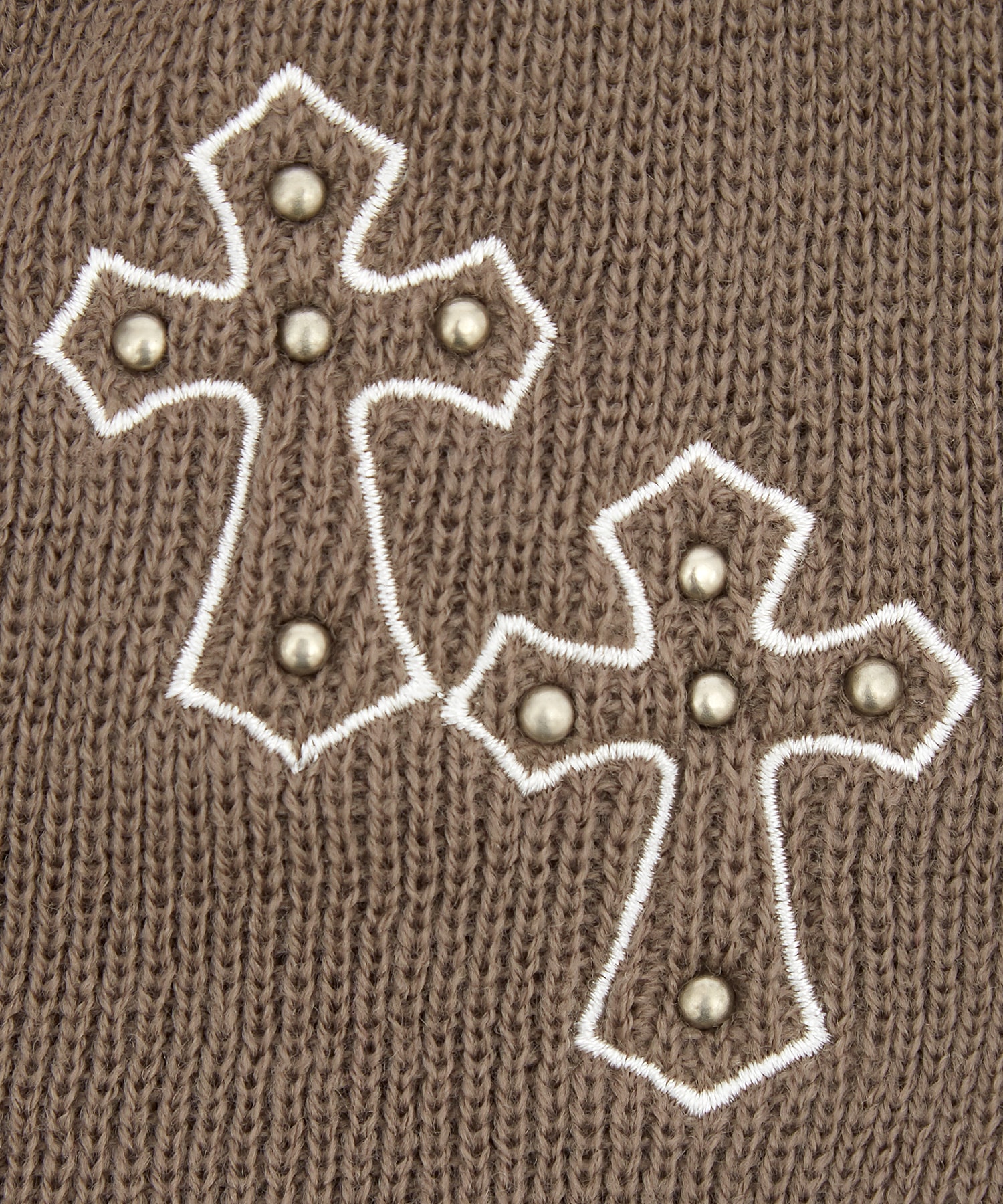 ボールスタッズクロス刺繍ニットビーニー / ユニセックス ニット帽