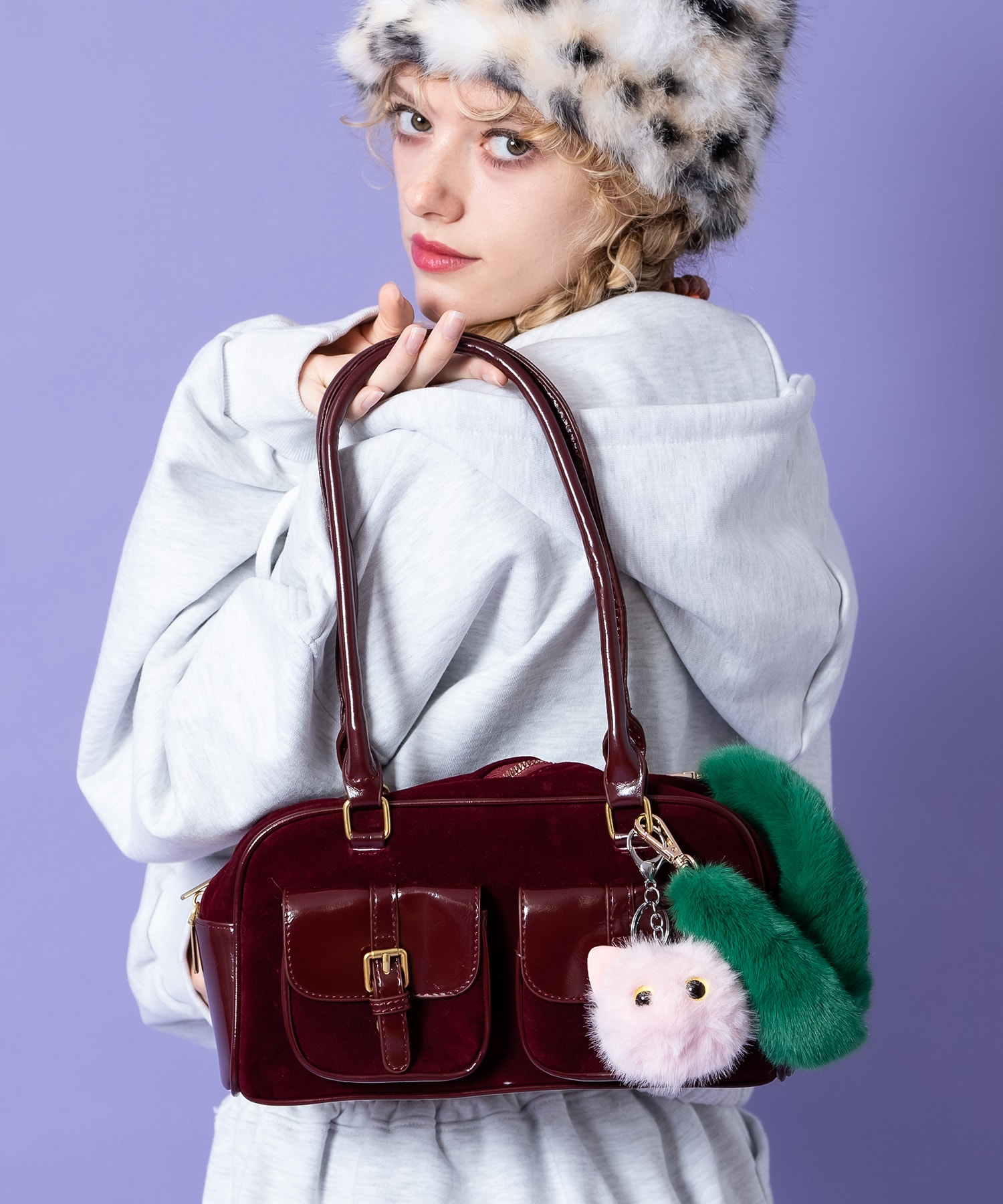 an meets zakka ベルベットロングハンドルミニボストンバッグ