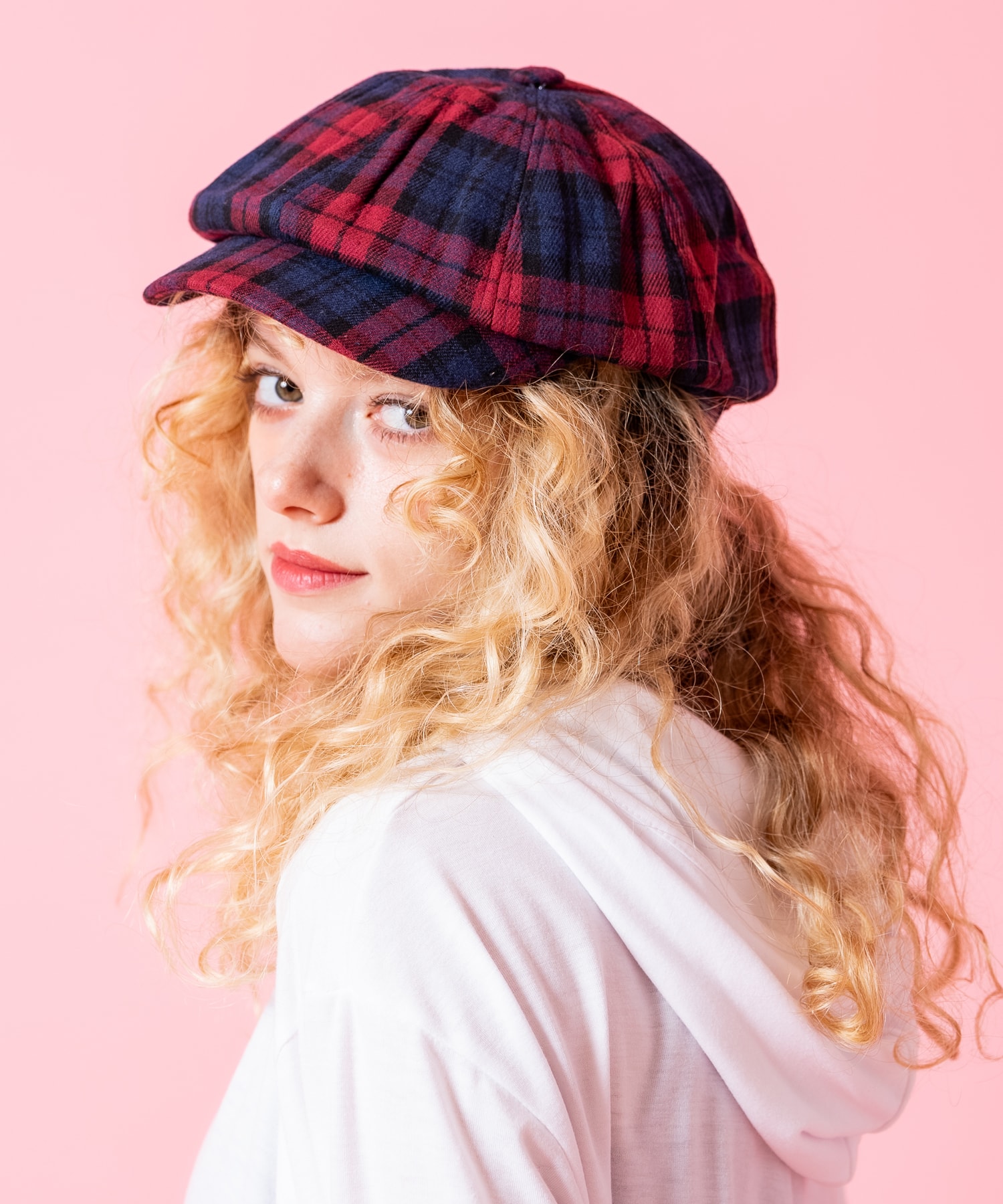 起毛肉厚ネルタータンチェック柄キャスケット(別売りイヤーマフ取付可