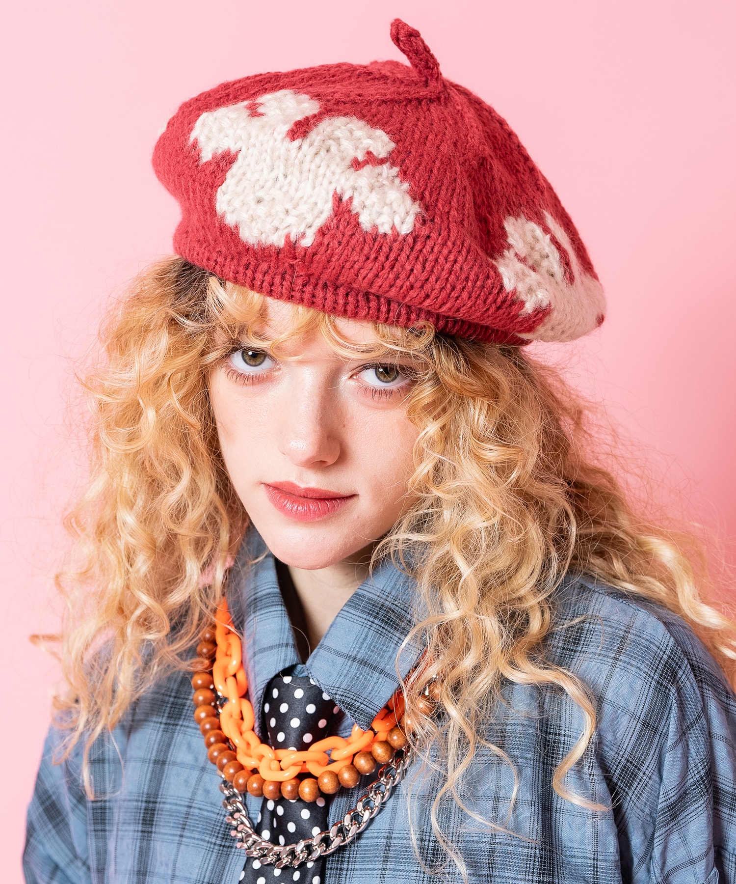 an meets zakka レトロ模様ウールニットベレー帽