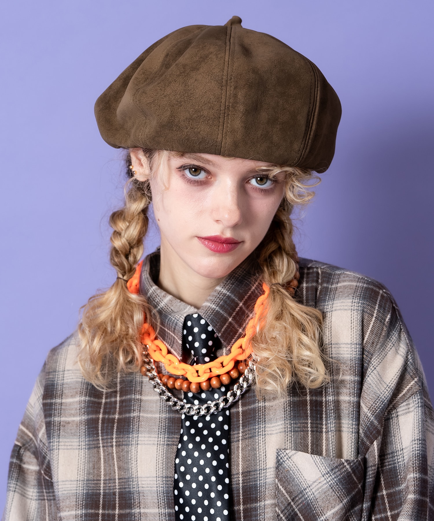 an meets zakka スエードタッチ合成皮革ベレー帽