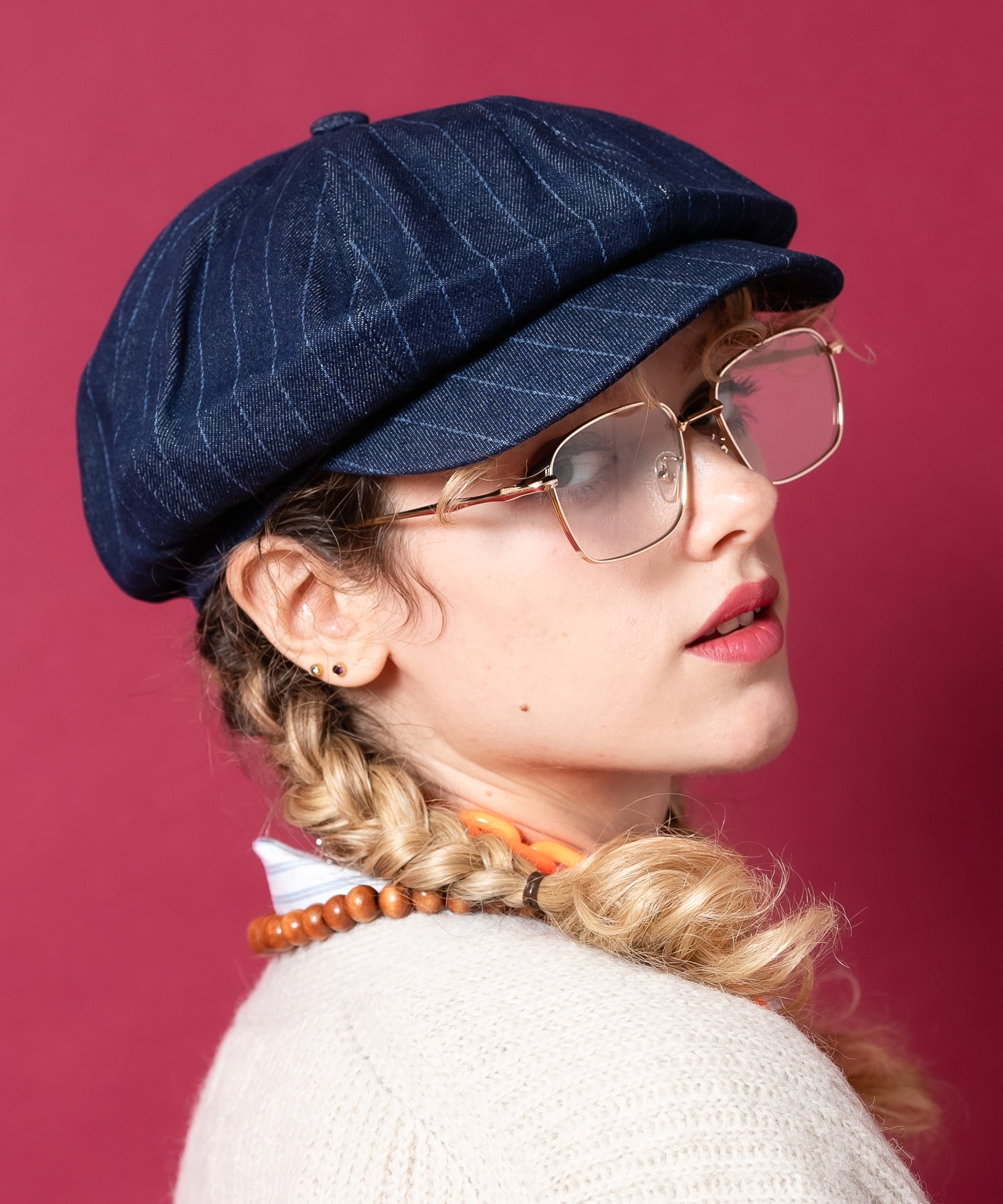 an meets zakka ピンストライプ柄デニムキャスケット