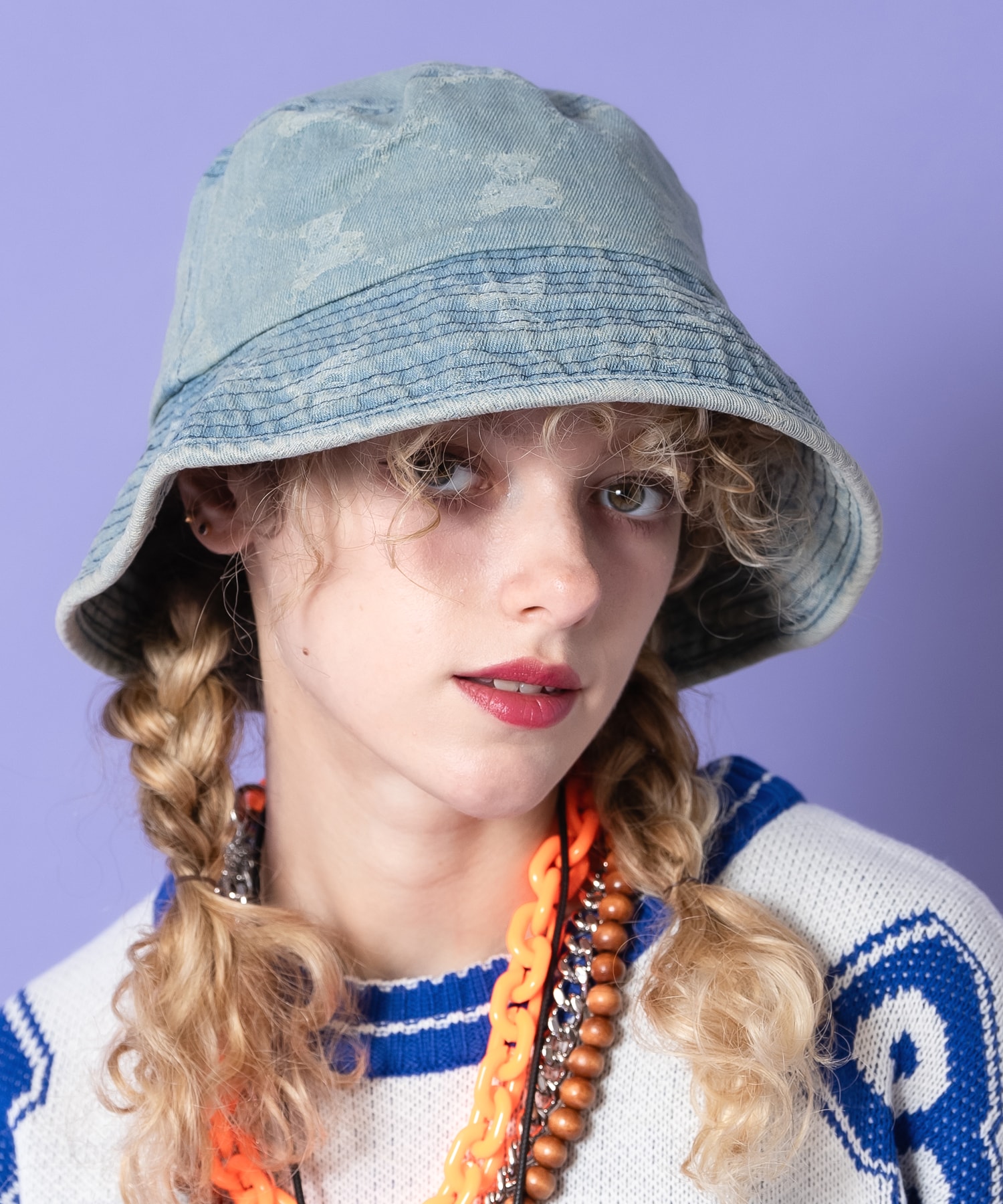 an meets zakka テディベアモノグラムウォッシュドデニムバケットハット