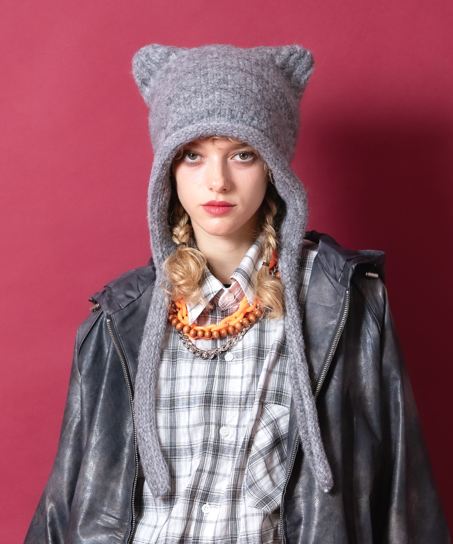 an meets zakka ネコ耳イヤーフラップコードネップニットキャップ