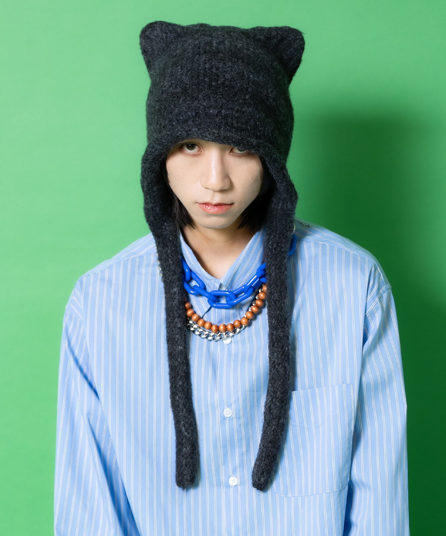 ネコ耳イヤーフラップコードネップニットキャップ / ユニセックス