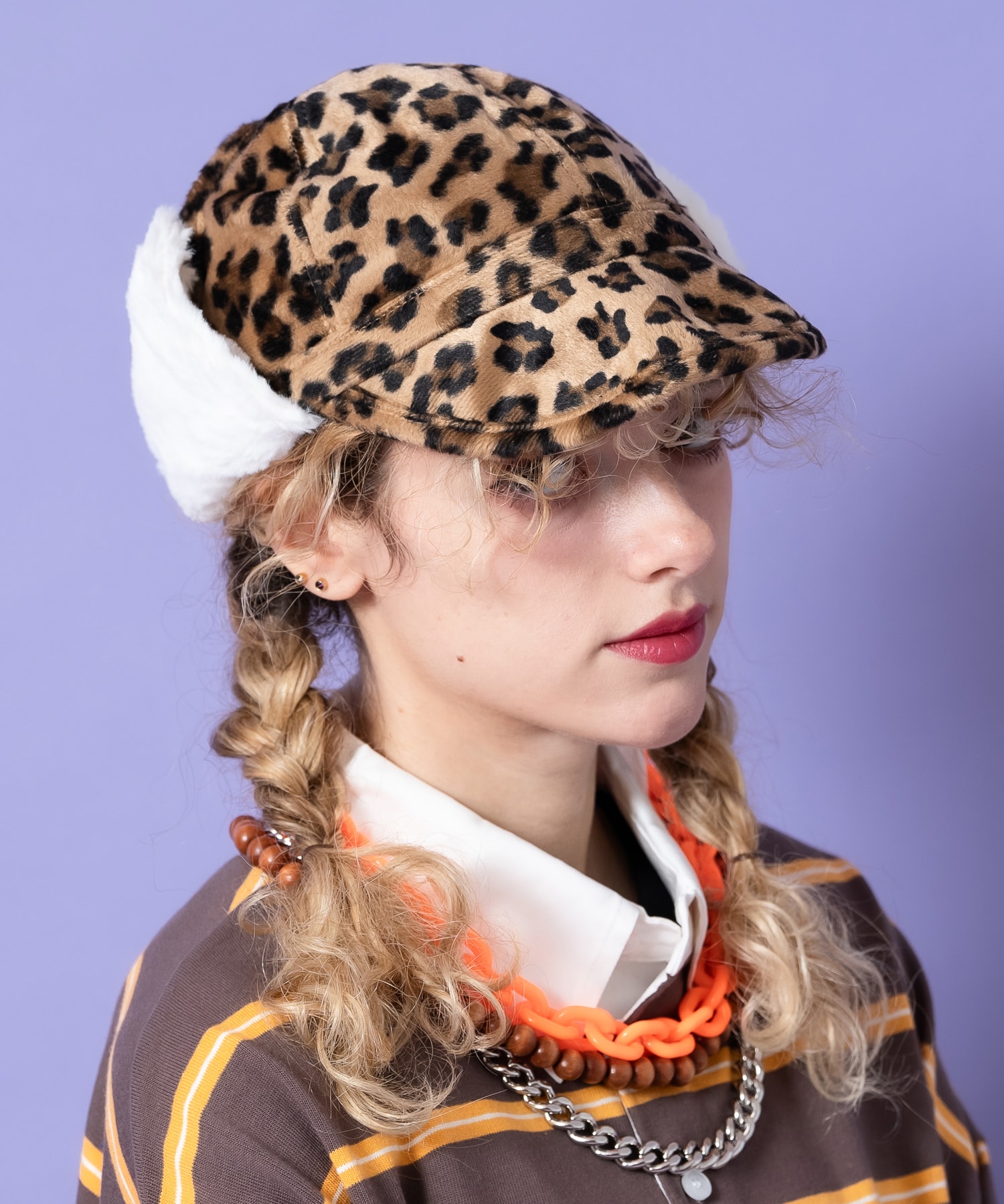 an meets zakka レオパードショートファーモコモコイヤーフラップキャップ