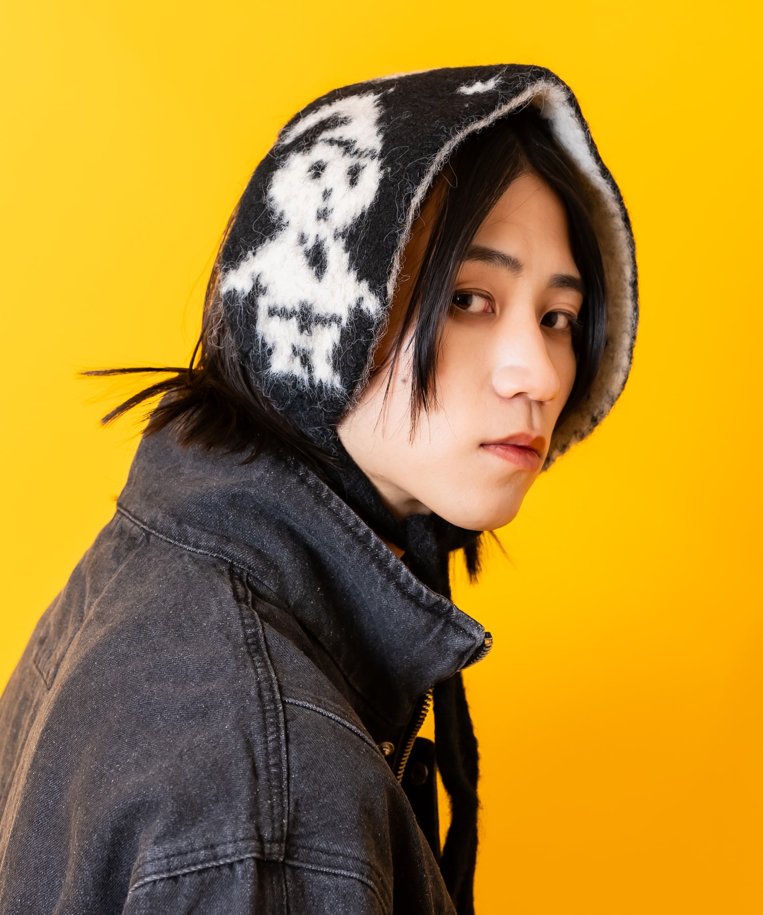 雪柄リバーシブルファー混ニットボンネットイヤーマフ / ユニセックス