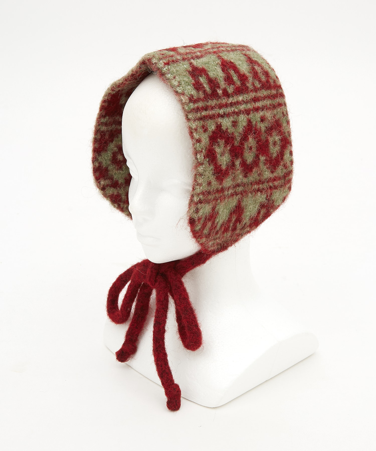 民族調フェアアイル柄リバーシブルファー混ニットボンネットイヤーマフ