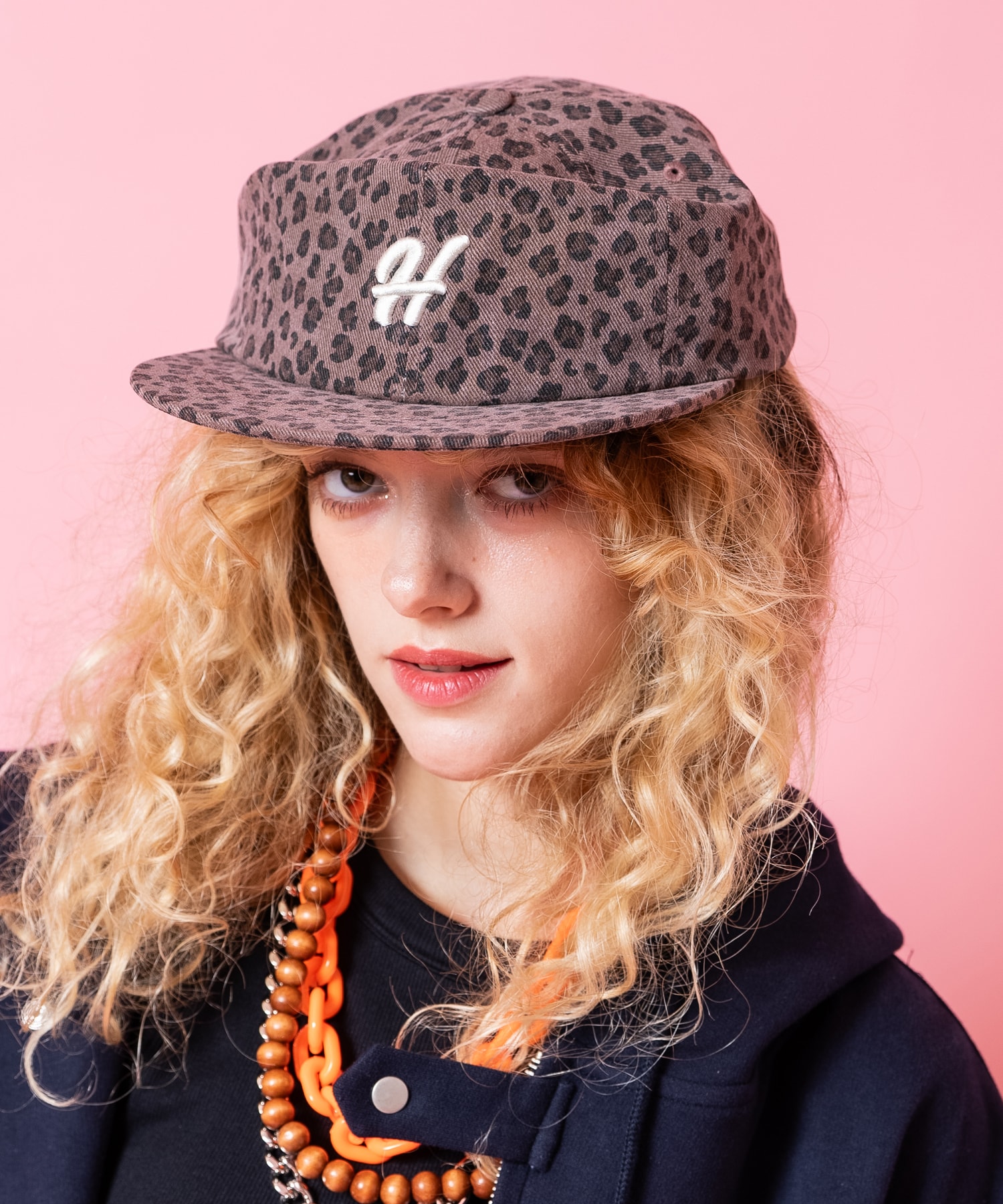 an meets zakka レトロレオパードウォッシュドコットンワンポイント刺繍6パネルキャップ