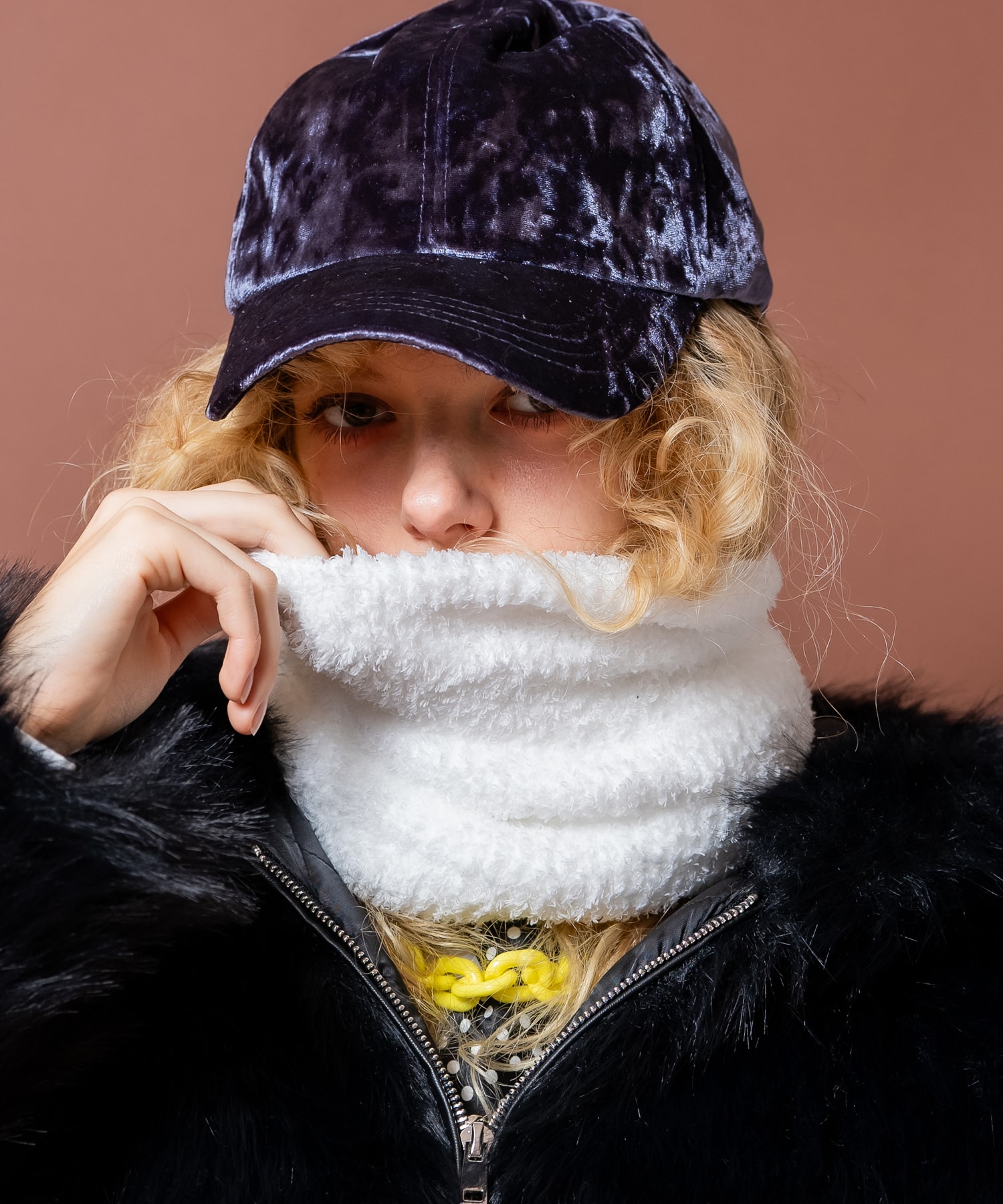 パイルファーニットネックウォーマー / ユニセックス シャギー スヌード