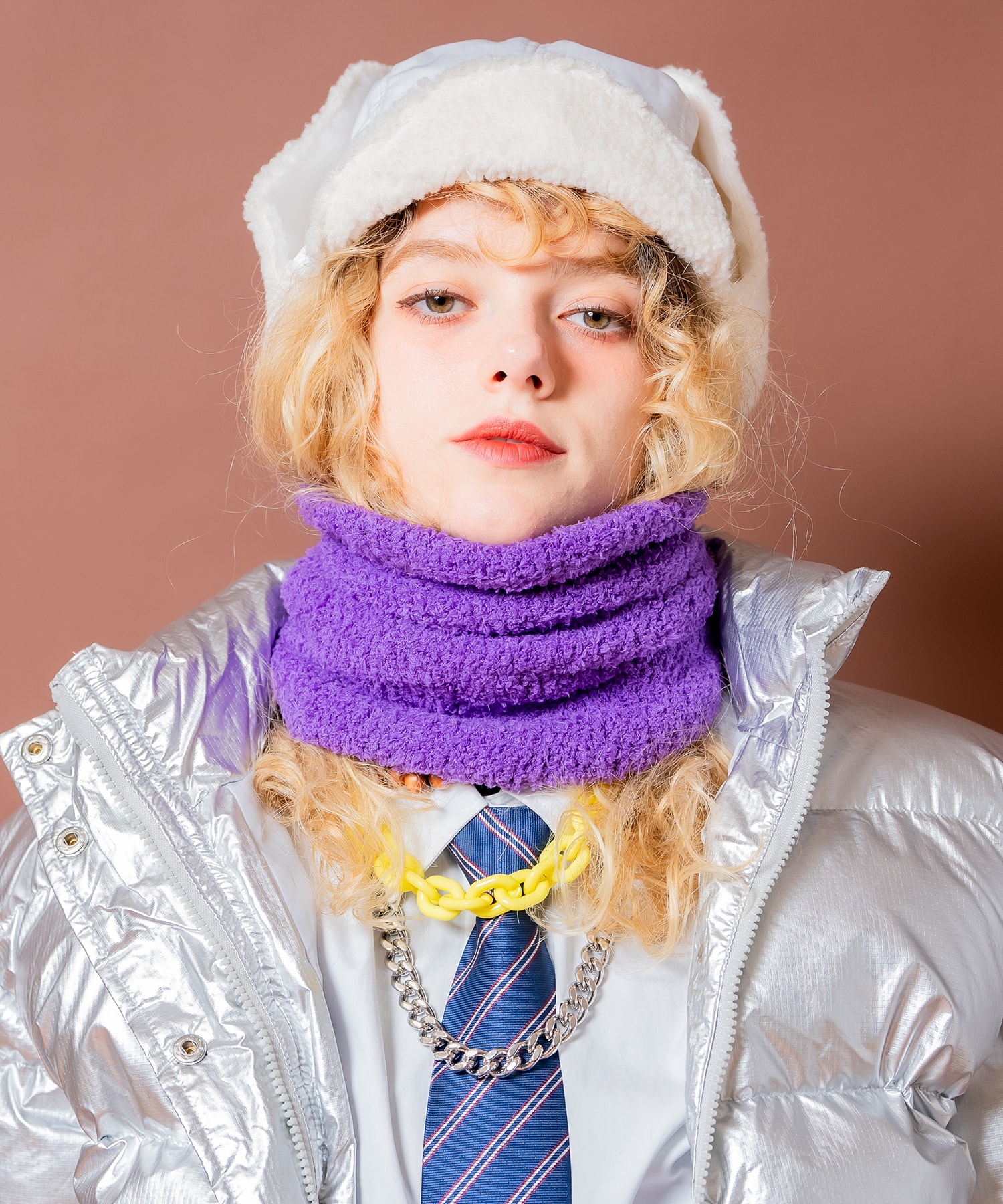 パイルファーニットネックウォーマー / ユニセックス シャギー スヌード