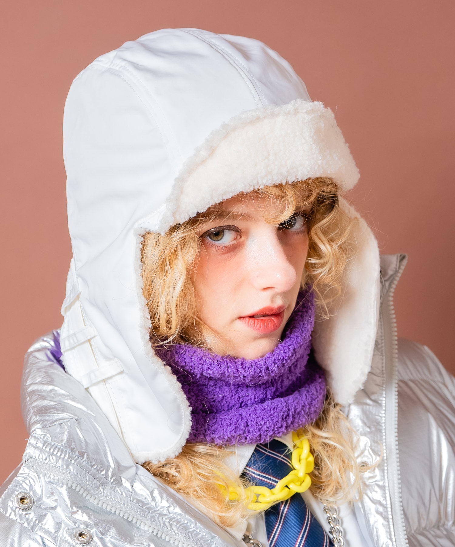 an meets zakka ボア切替ポリツイル生地リングベルトコードフライトキャップ